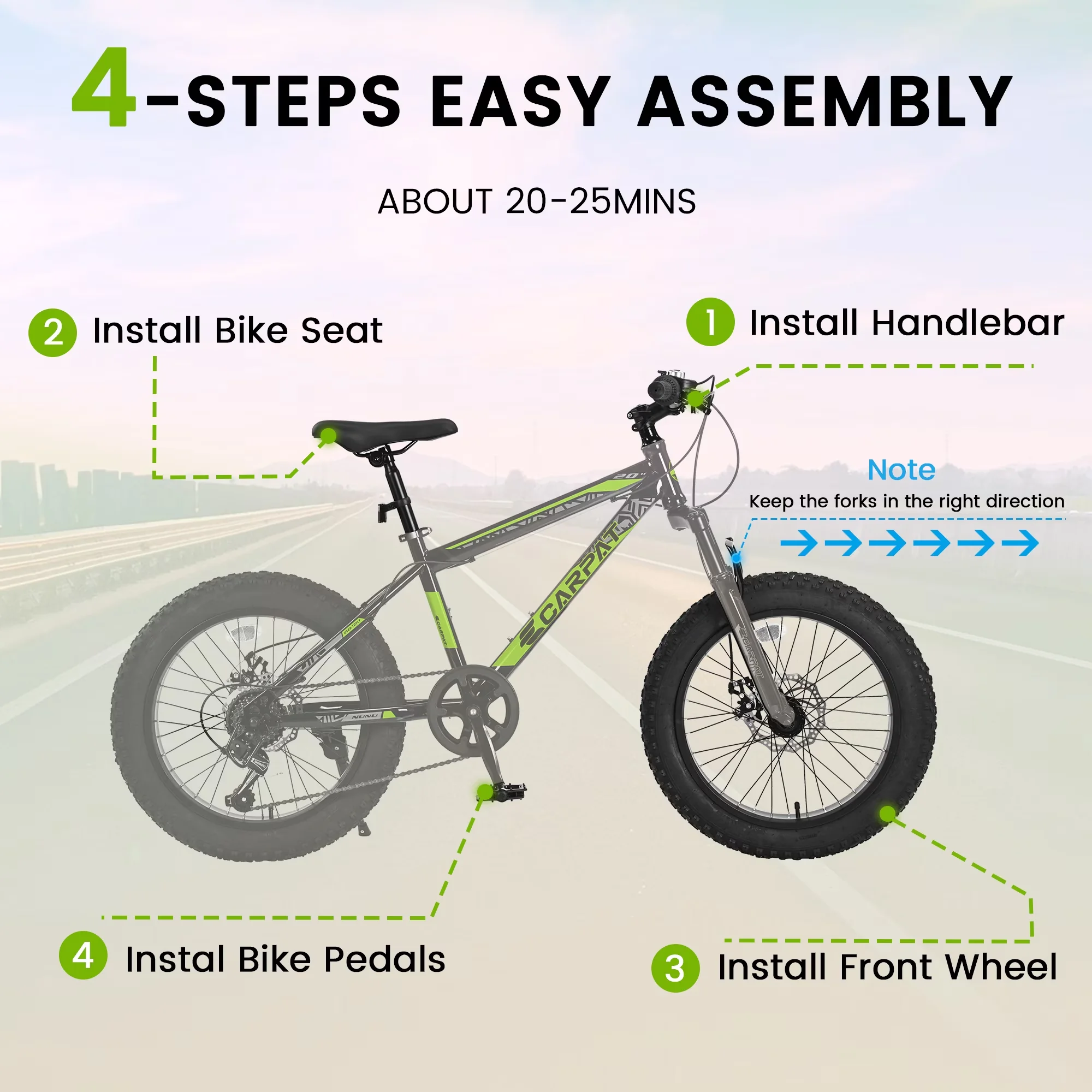 Classic Kids Bike with Lightweight, Adjustable Height, High-Carbon Steel Frame MTB - Black-Green Model 48AB6D