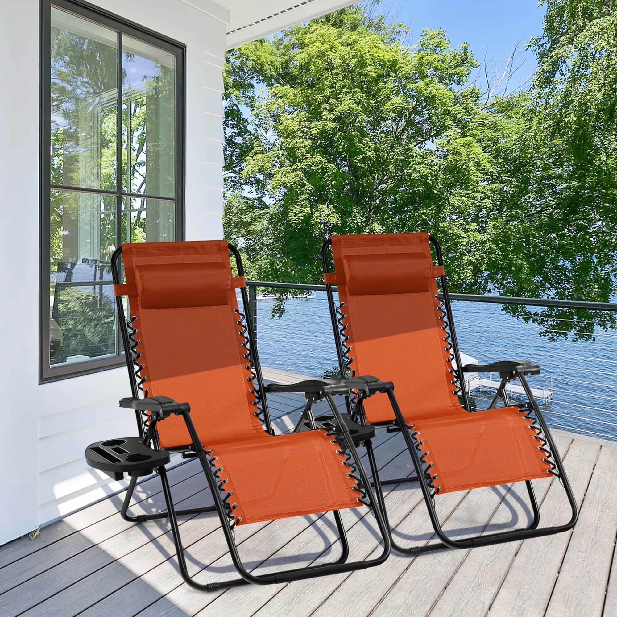 Patio Chair Sleek with Waterproof, Rust Resistant, Utility Tray Orange - Steel, Fabric, Sponge Orange Model F7ECFD