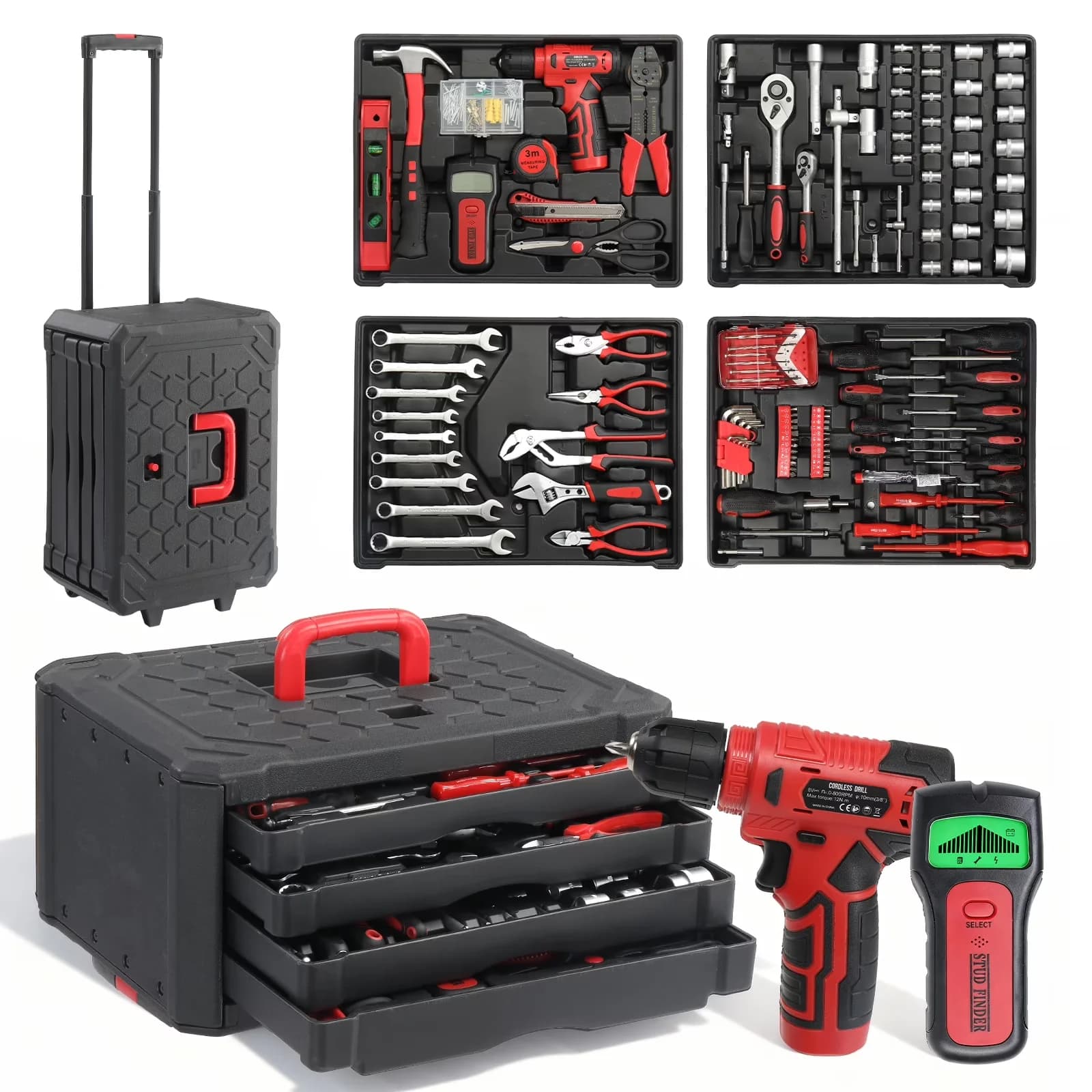Hand Tool Set Essential with Compact, 1000 Pcs, Household Repair Kit - Black Model 53B4A7