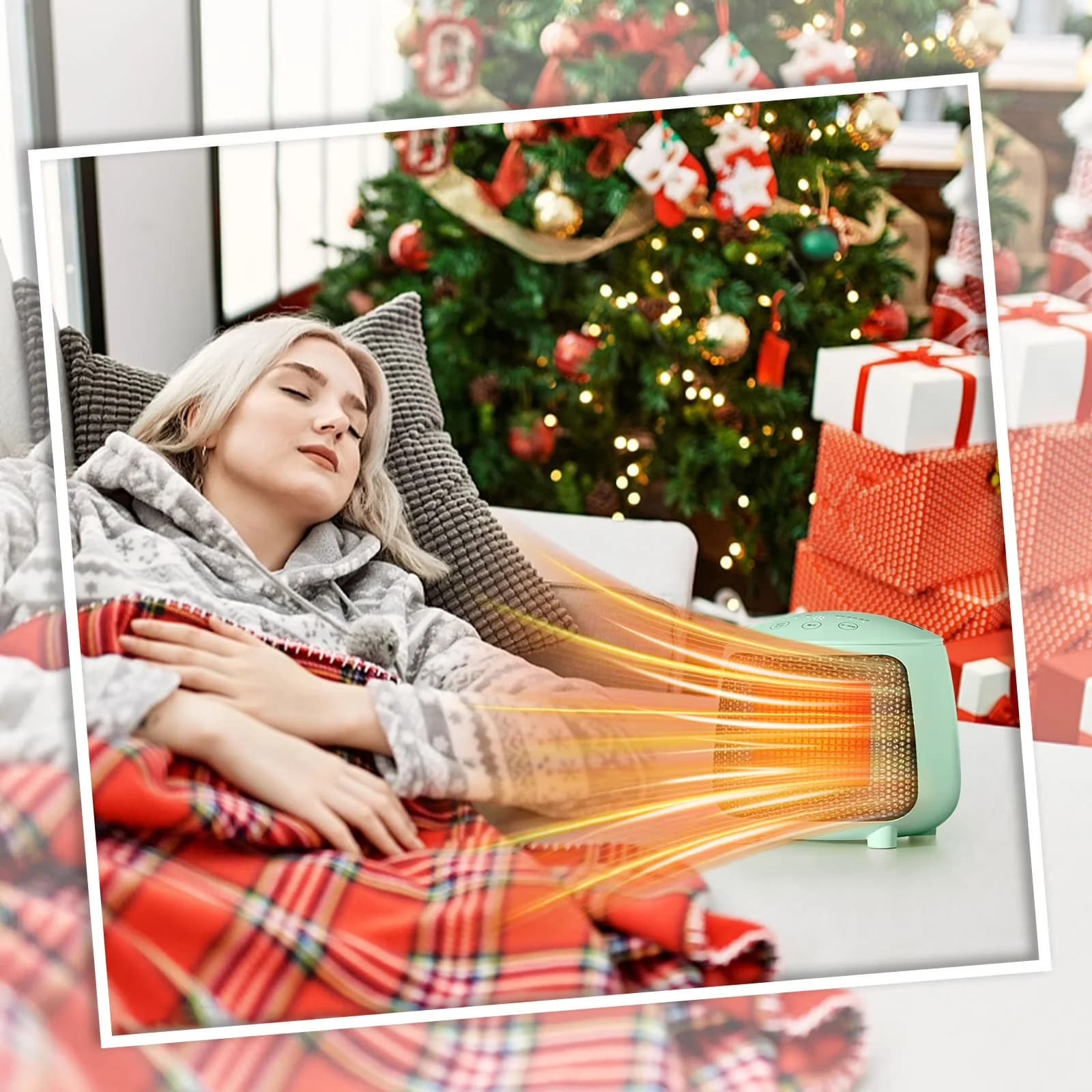 Premium Portable And Electric Space Heater with Oscillating, Stain Resistant - Green for Indoor, Bedroom Model 1AC097