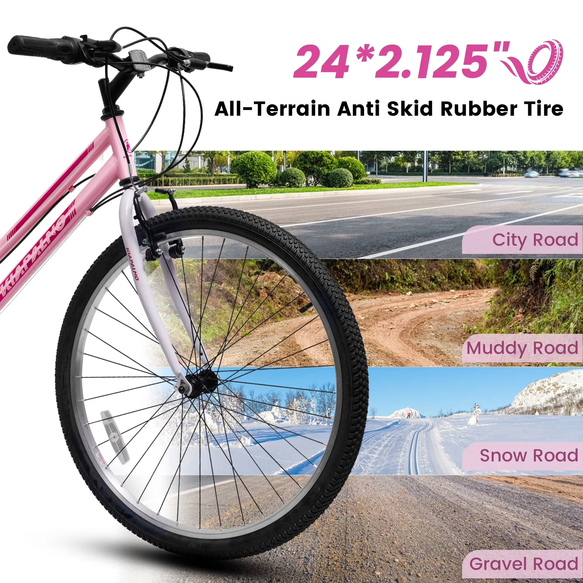 Mountain Bike Classic with Adjustable Seat, 24 Inch - Pink - Reliable Performance Model ACC402