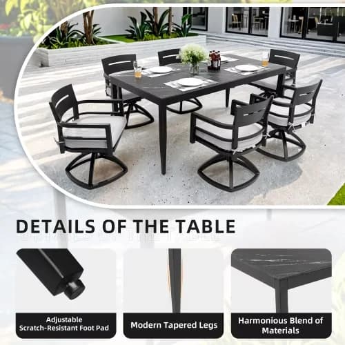 Patio Dining Set Innovative with Portable, Weatherproof, 7-Piece Aluminum - Aluminum Black Model 950275