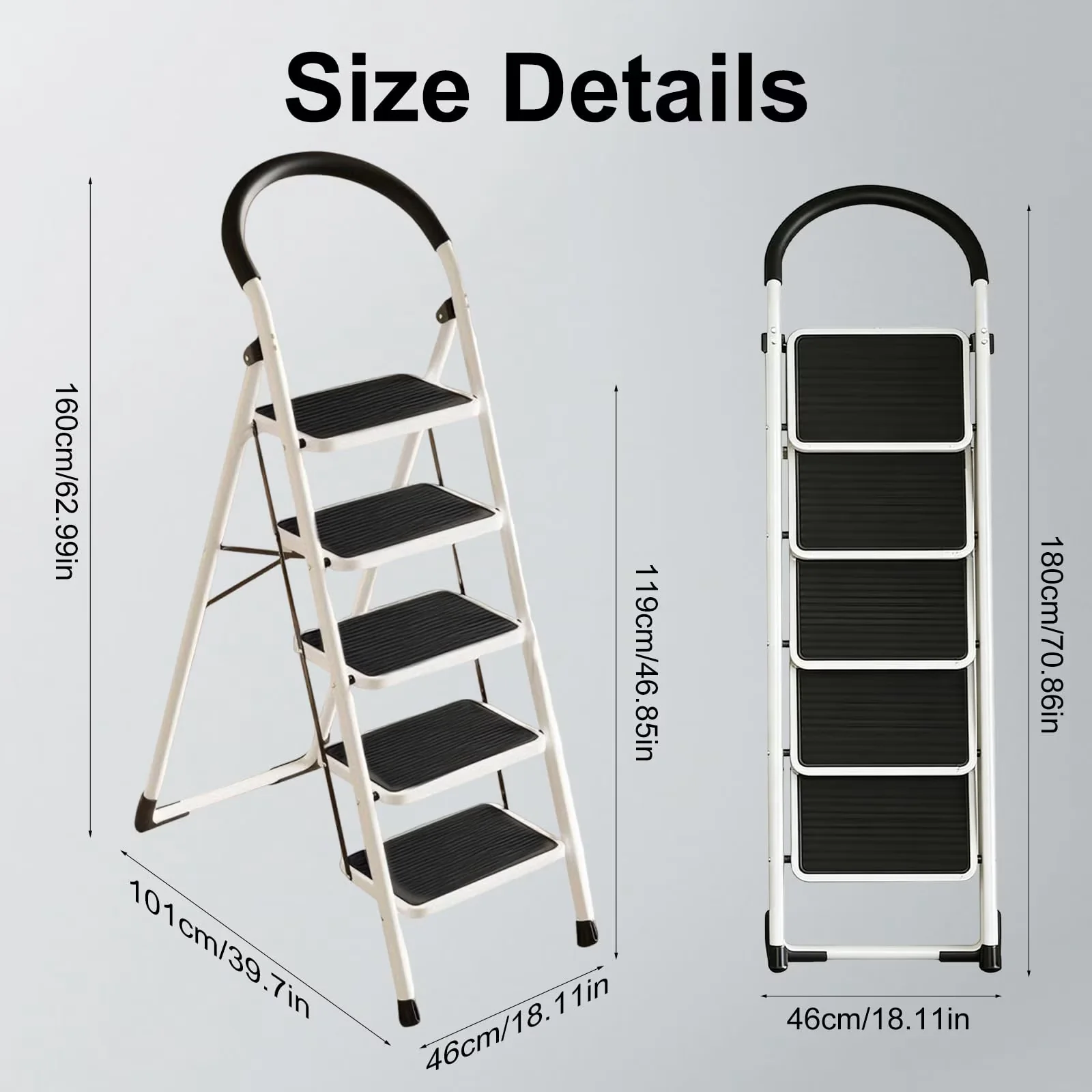 Ladders And Step Stool Modern with Anti-Slip, Foldable, 5 Ladder - Metal White Model D4902A