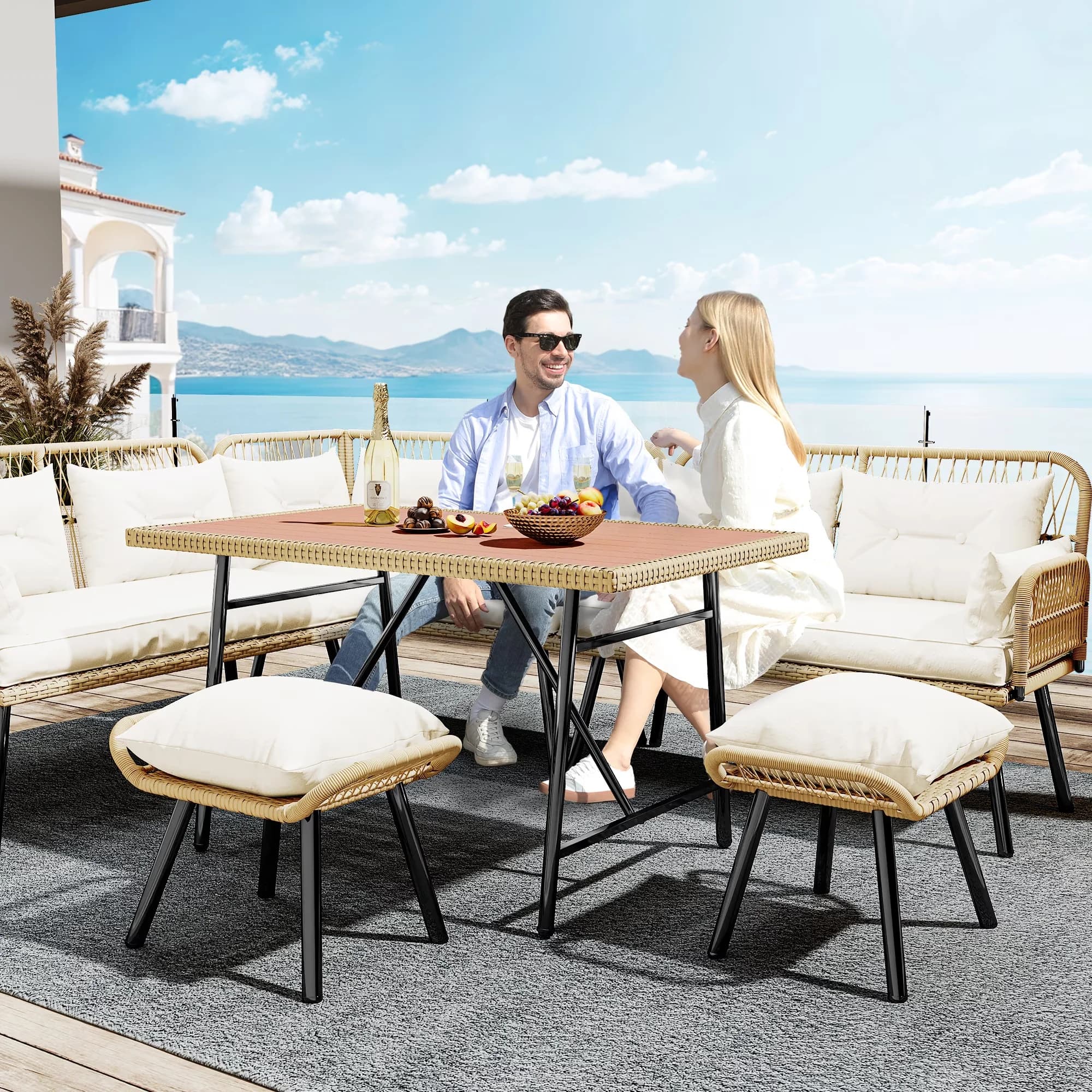 Stylish Outdoor Sofas Sectional with Modern, Sofa, Light Brown Beige - Rattan Beige Model C7FB8F