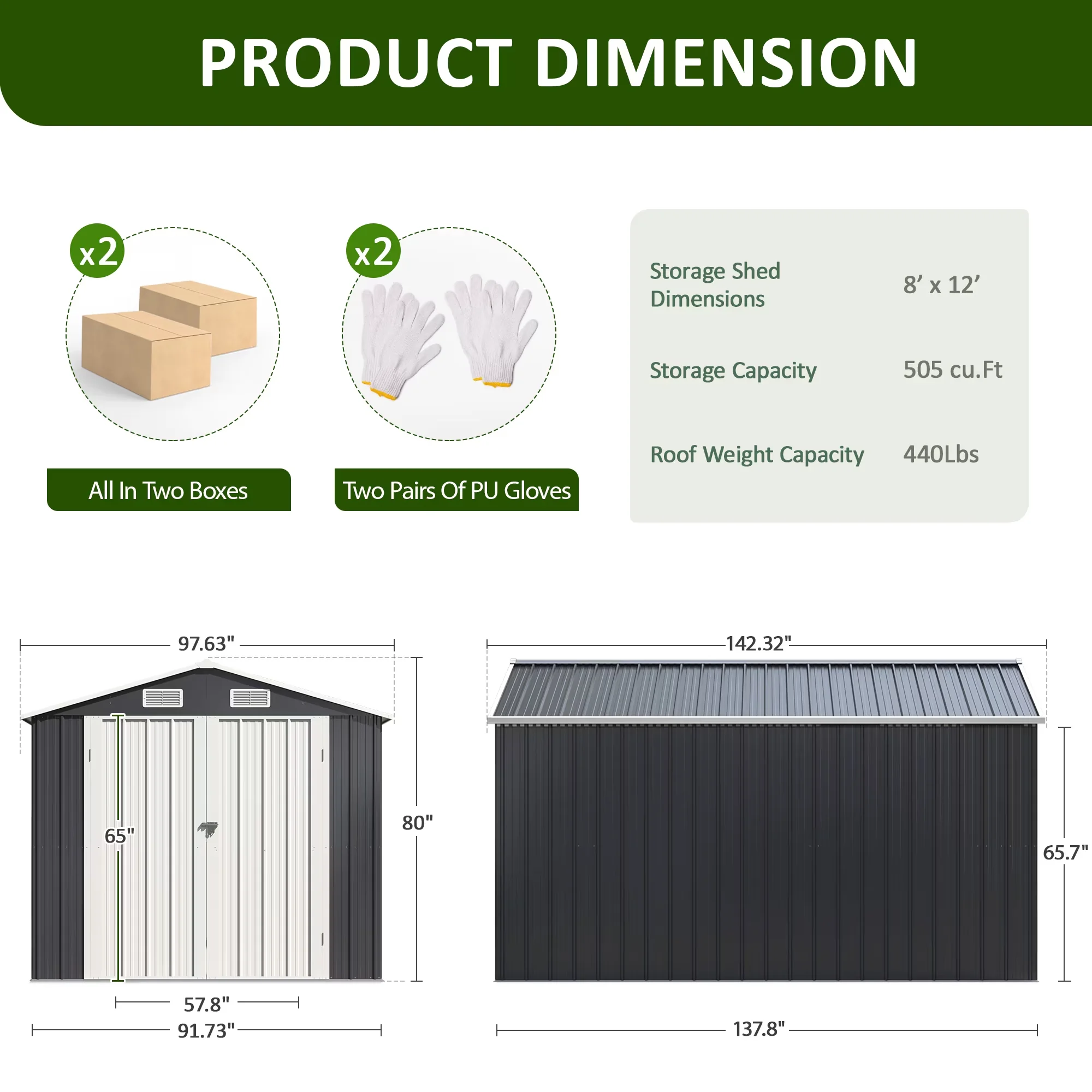 Stylish Shed with Lockable Door, Waterproof, Spacious Steel Storage - Metal Gray for Patio, Garden Model AFAE25