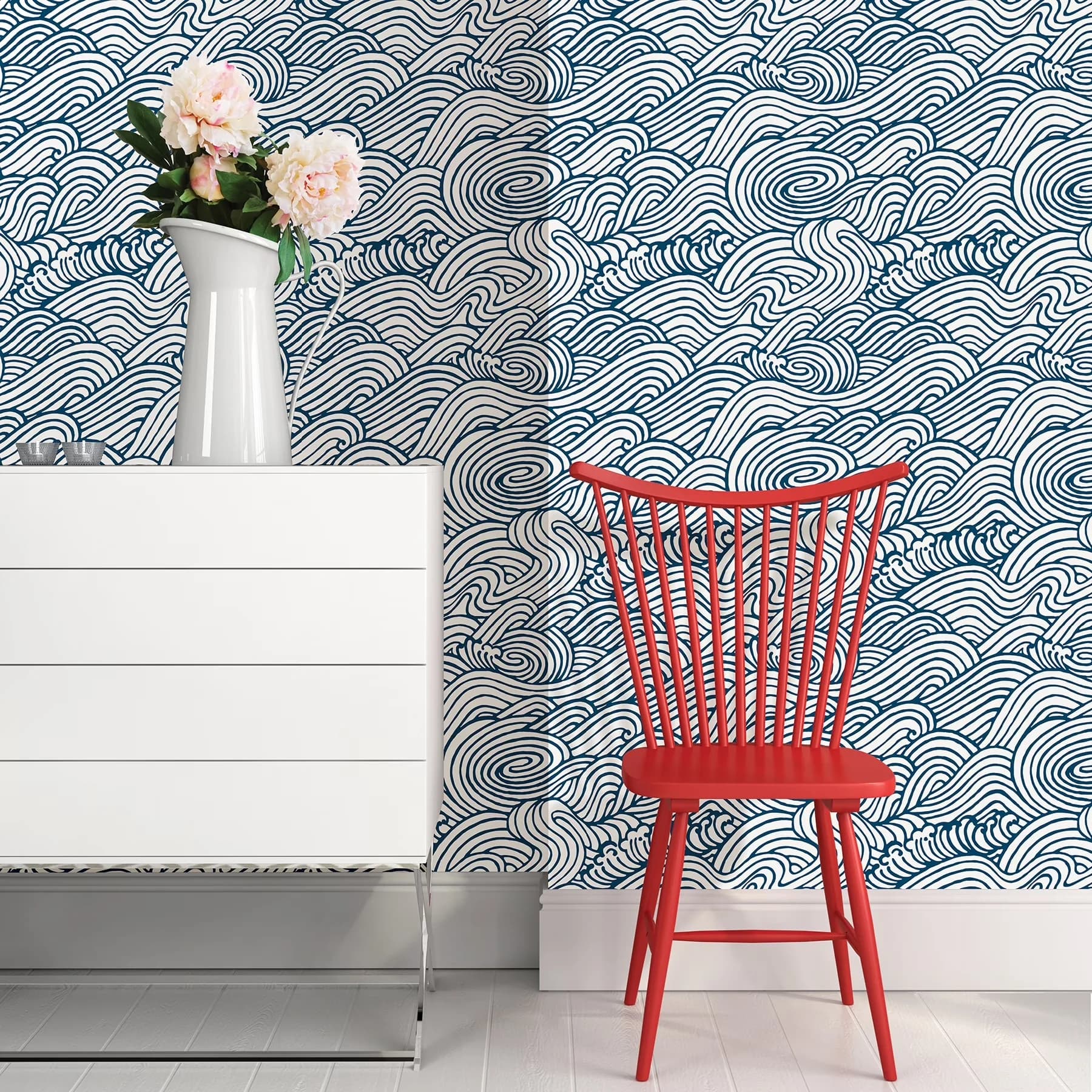 Wallpaper Wall Decals Wall Covering Durable with Removable, 216-in by 20.5-in, 30.75 sq. ft - Blue Vinyl Model 37D35E