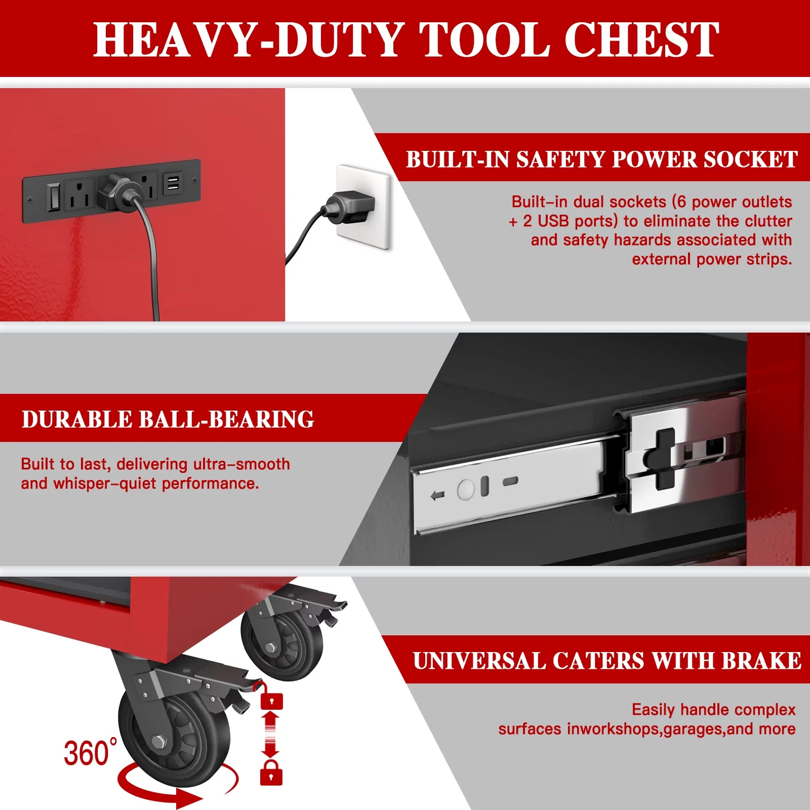 Quality Toolstorage with Rolling, Storage, Locking System and Ball Bearing Slides - Red Metal for Garage Model 8BBC4C