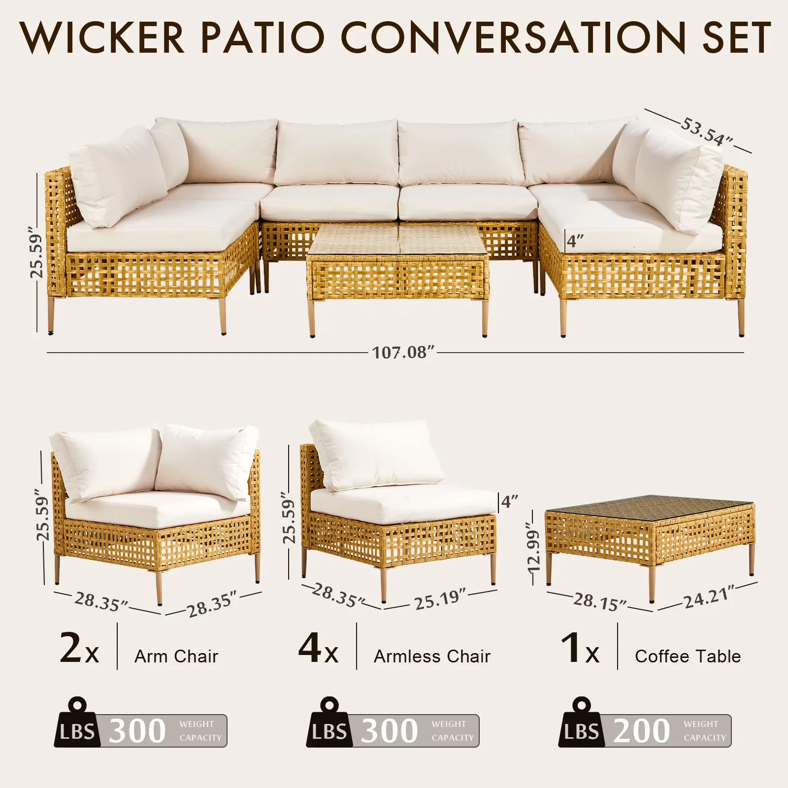 Compact Outdoor Sofas Sectional with Water-Resistant, Uv Resistant - Brown Wicker / Rattan Model 111779