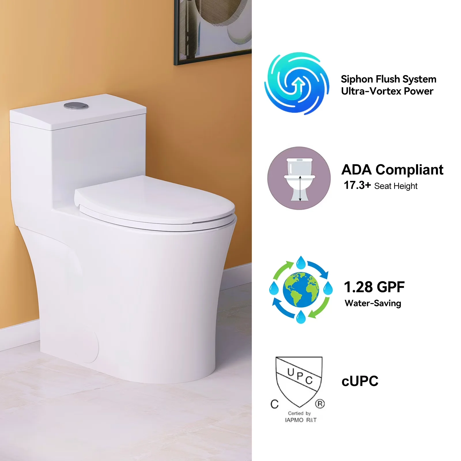Modern Bathroom Renovation with Adjustable Seat, Easy To Install - 100% Ceramics 12 Rough-In Model D72ED2