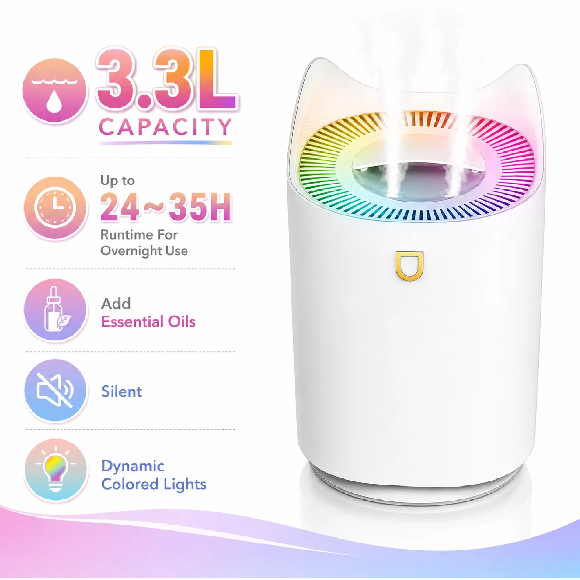 Essential Humidifier with Variable Speed, Automatic Shut-Off - White for Bedroom, Office Model 0A8AA2
