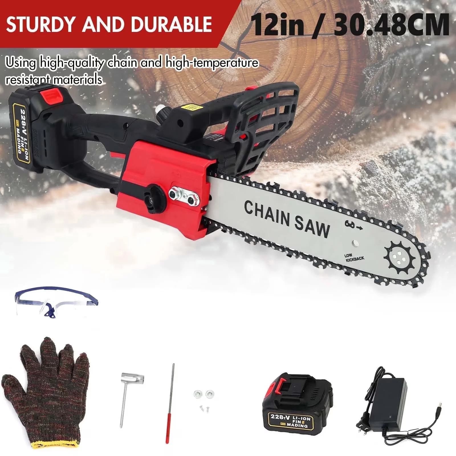 Chainsaw Essential with Battery, 21V, Tool-Less Chain Tensioning - Red Model 1598E4