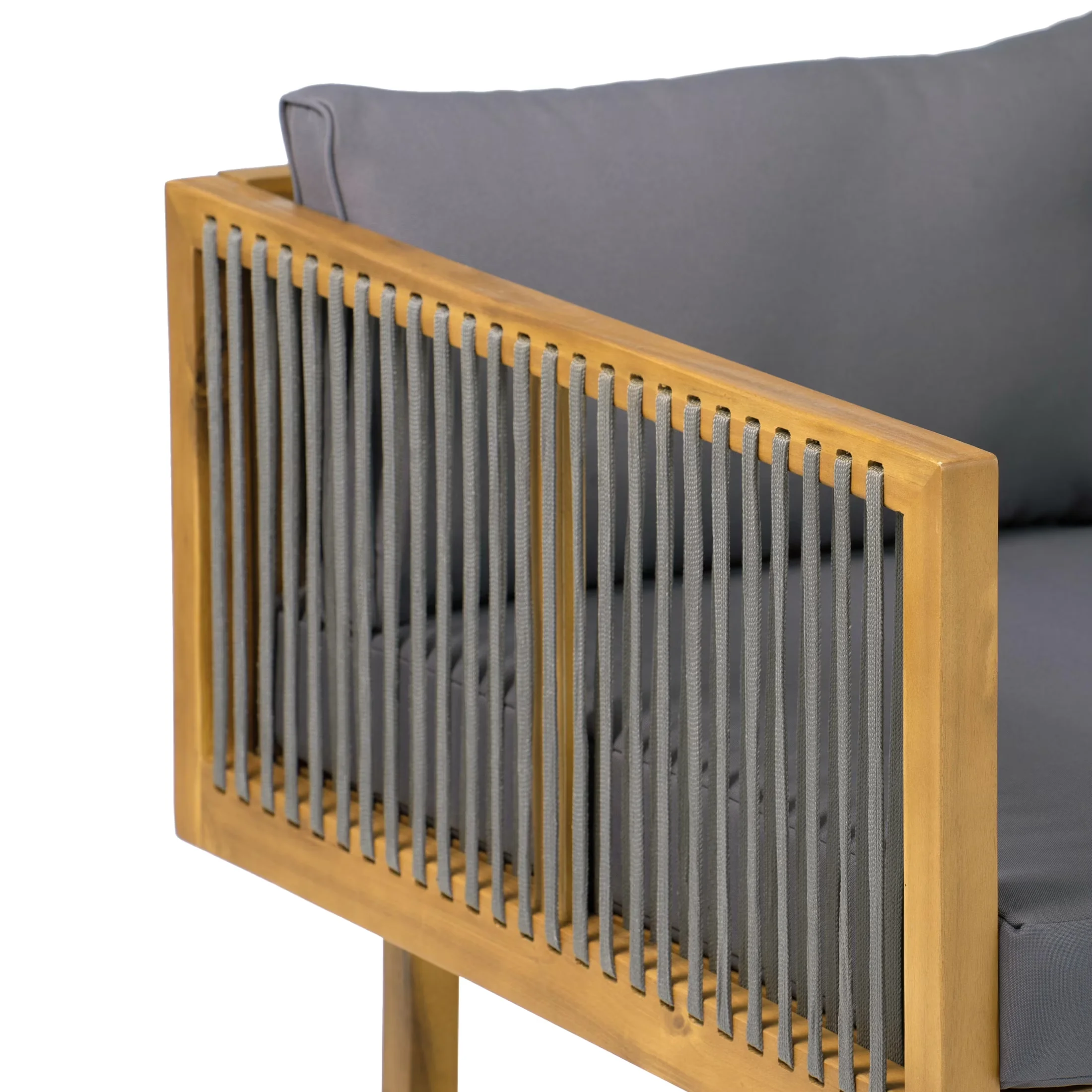 Reliable Outdoor Sofas Sectional with Weather-Resistant, Modern - Brown Acacia Wood + Rope + Fabric Model F2B851