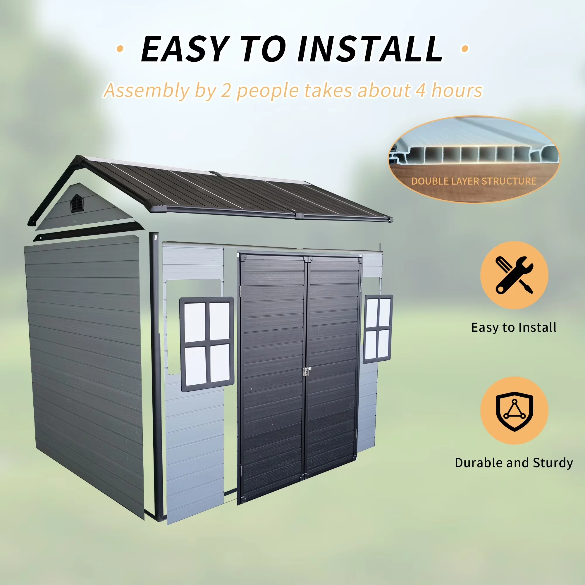 Efficient Shed with Floor&2 Windows, Lockable Door - Polypropylene, Resin, Plastic Model 481262