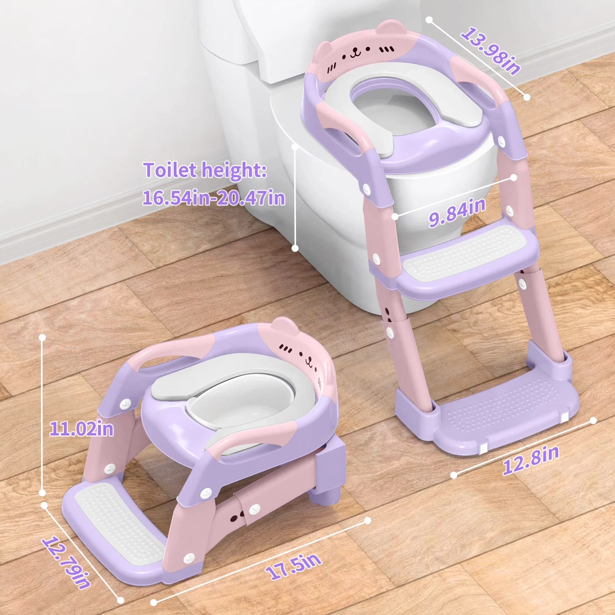 Reliable Toilet Seats And Lid with Adjustable Height, Potty Training Seat, Compatibility: Fits most standard - Pink Pu Model 9C1510