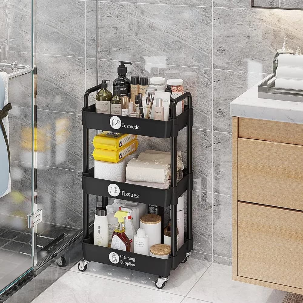 Garage Storage Supply Reliable with Modern, Rolling, 3 Tier Metal Rolling Utility Cart - Mental Model 59ABBA