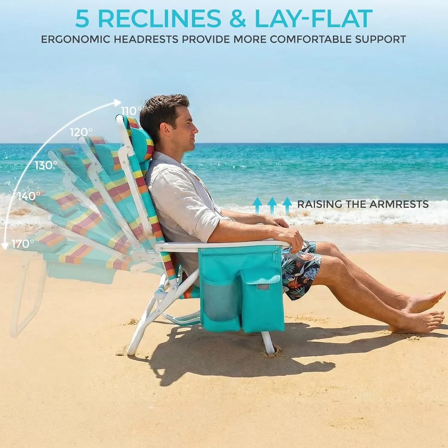 Premium Beach Chair with Folding, Adjustable, 2 Pack Backpack - Orange Model 7A39A5