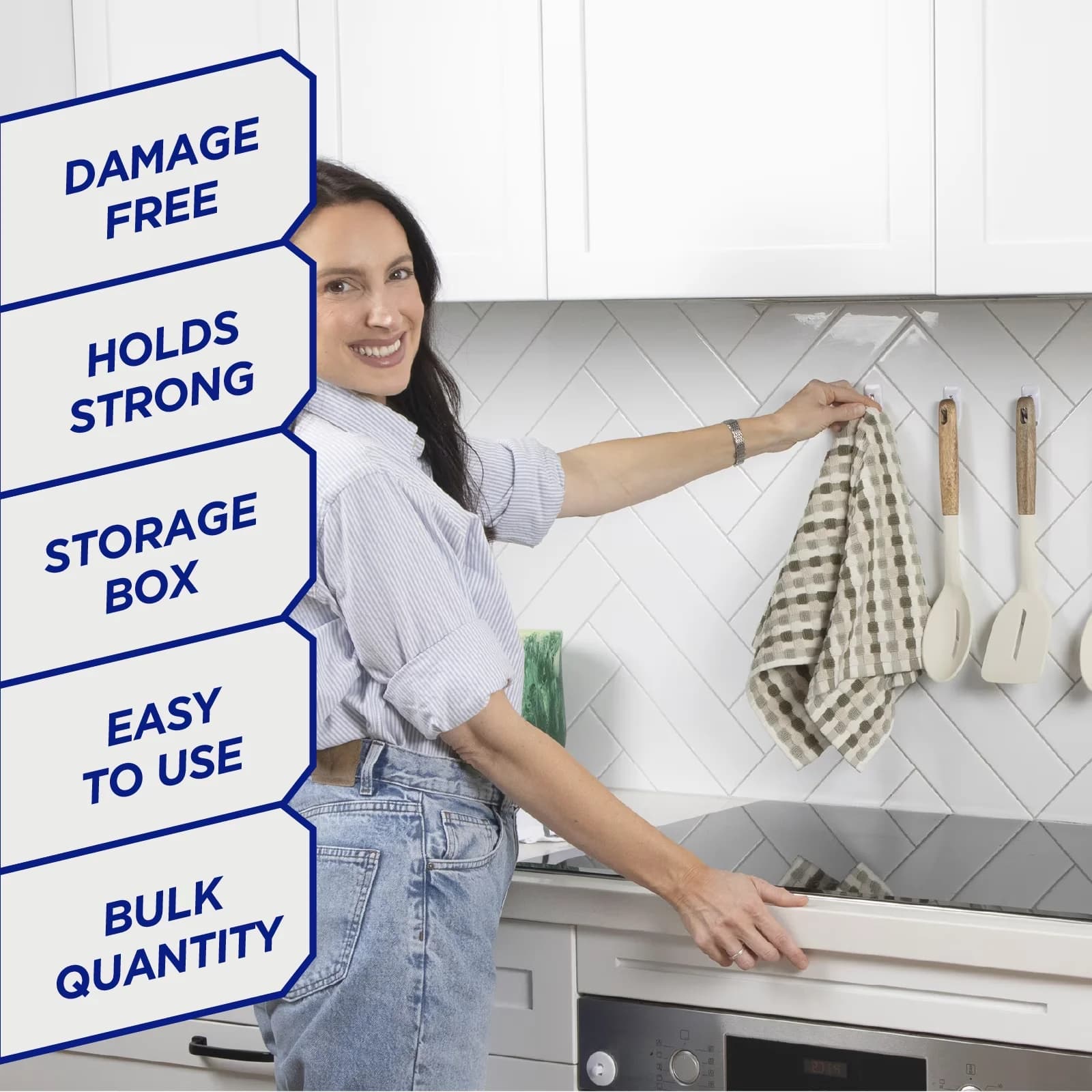 Sleek Damage-Free Hanging with Easy Installation, Easy-To-Use - Plastic White for Home Model 114F2A