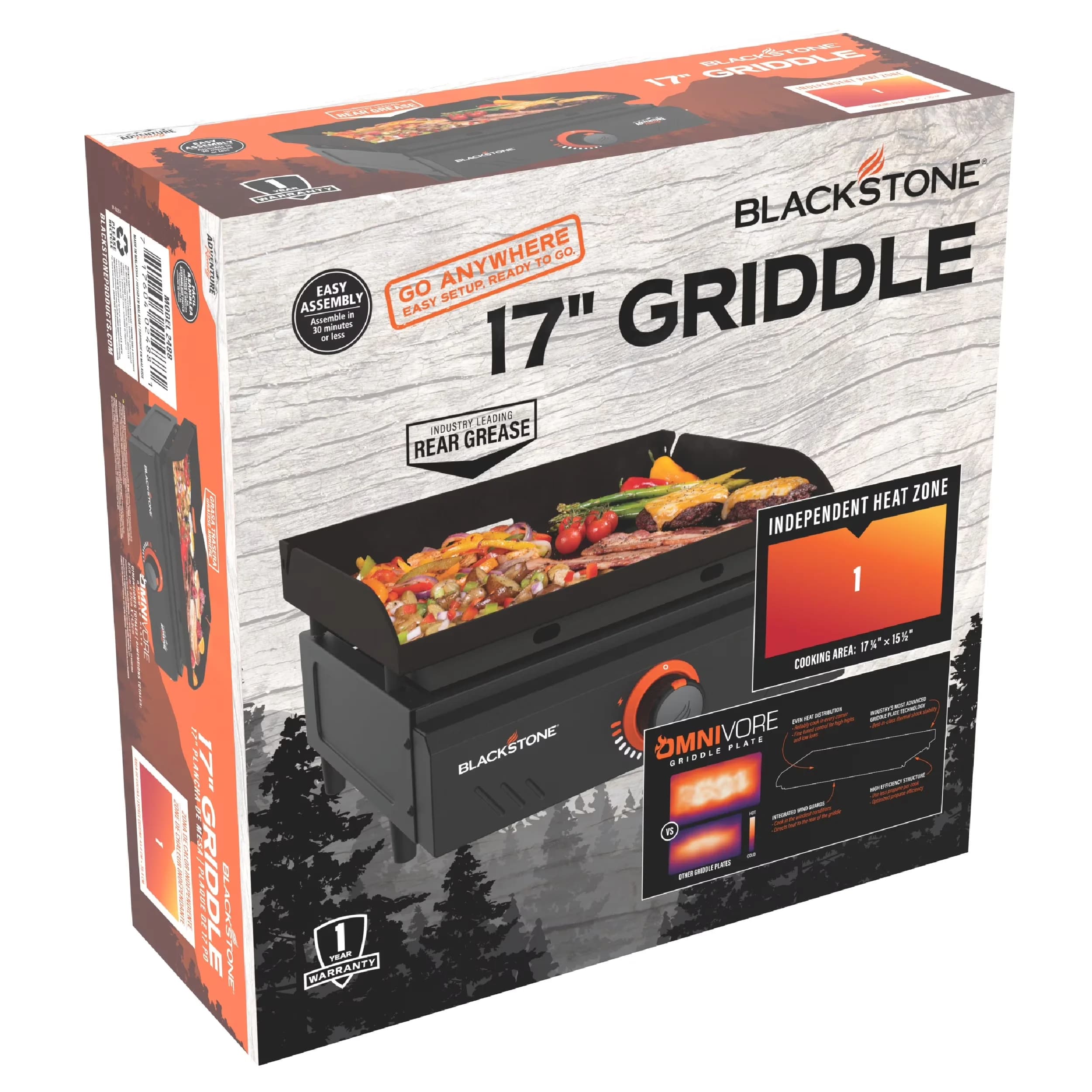 Quality Flat Top Grill with Grease Pan, Portable, Adventure Ready Outdoor Griddle - Black Steel Model DE1ED3
