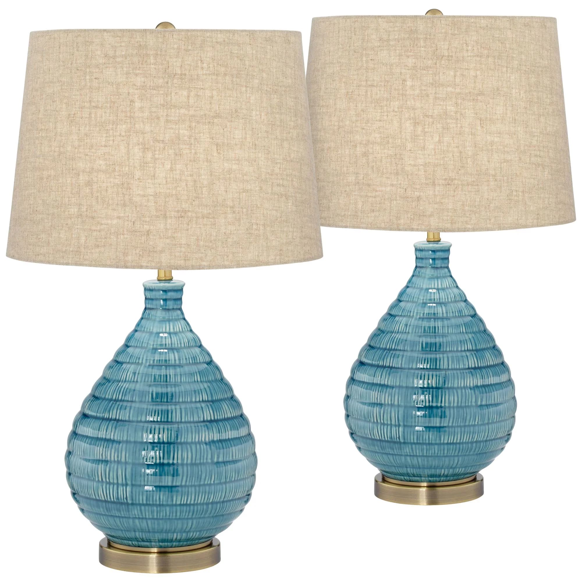 Quality Lamp Set with Incandescent, Coastal - Ceramic Blue Kayley - Contemporary Style Model 89BC80