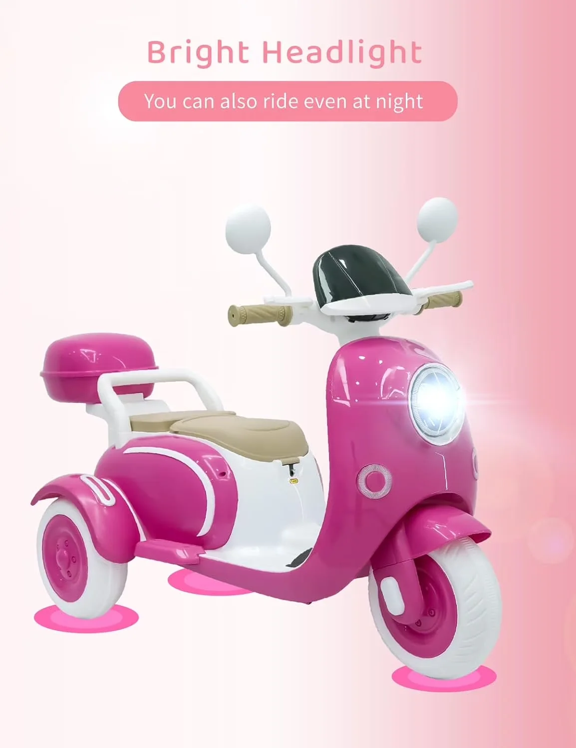 Sleek Scooter with Battery, 12V, Bluetooth Enabled - Pink - Traditional Style Model 6CEDB3