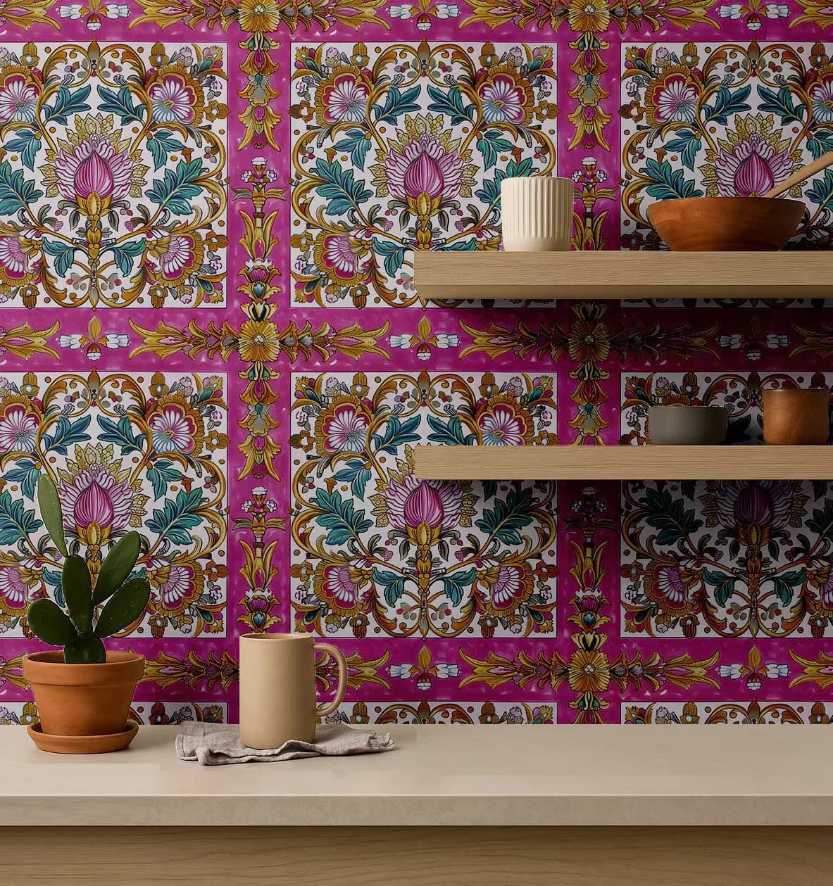 Durable Wallpaper with Removable, Waterproof - Vinyl Pink (Plain Vinyl) for Kitchen Model AB6053