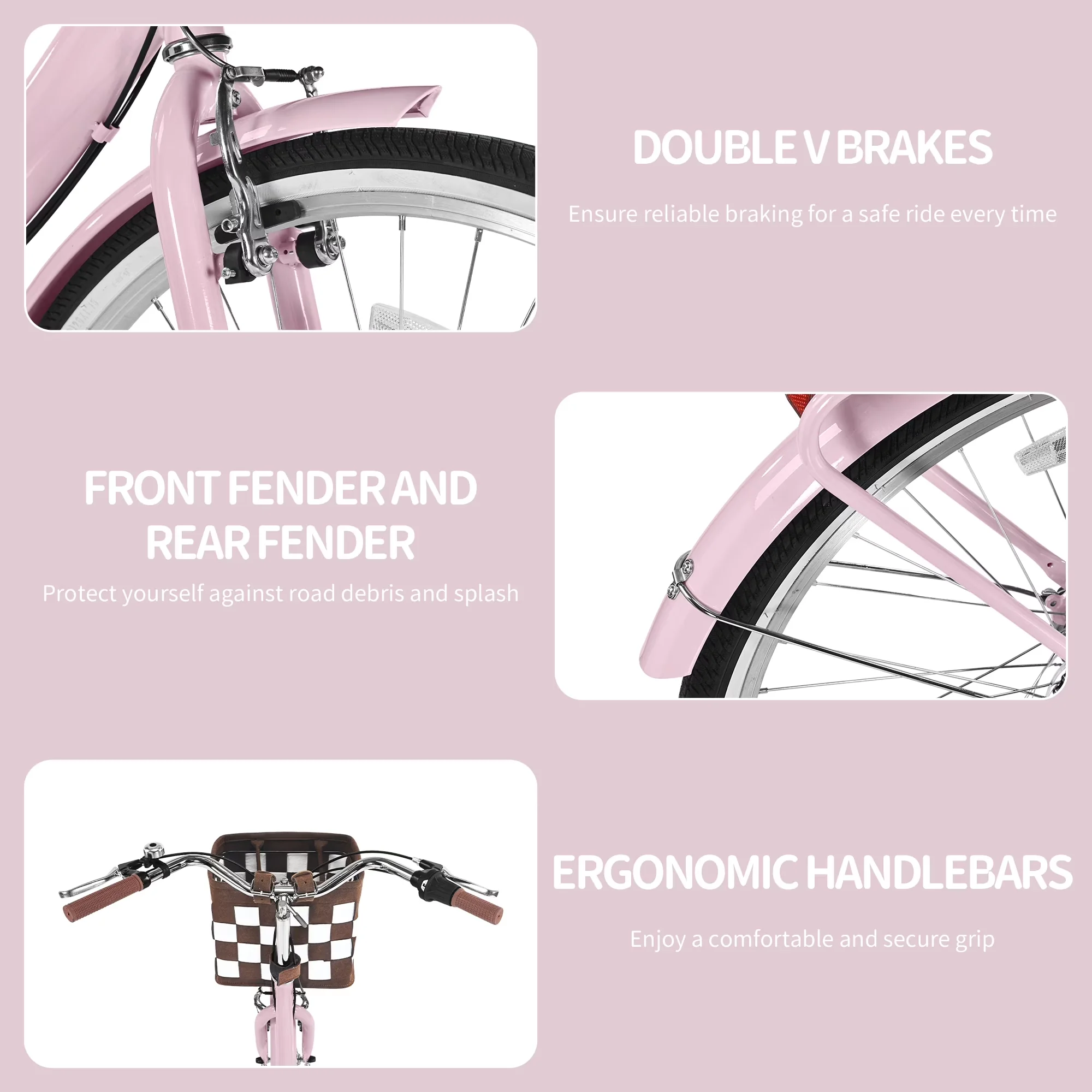 Professional Cruiser Bike with Adjustable Seat Height, Foldable - Pink Model 0AE7F2