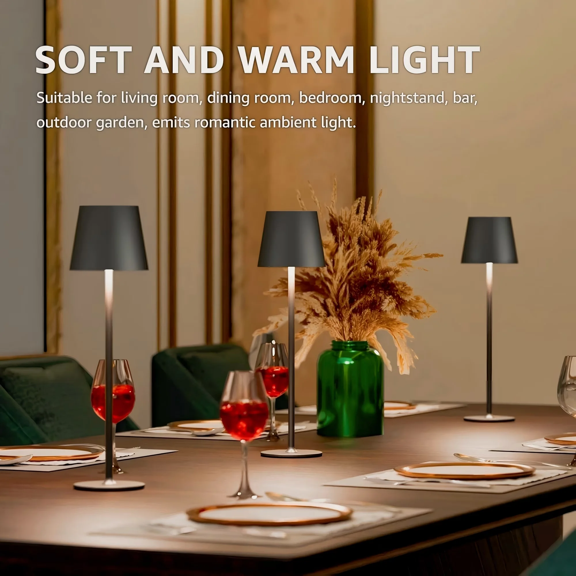 Lamp Reliable with LED, Battery, 2 Pack 15" Cordless Table - Plastic Black Model 7A2B47