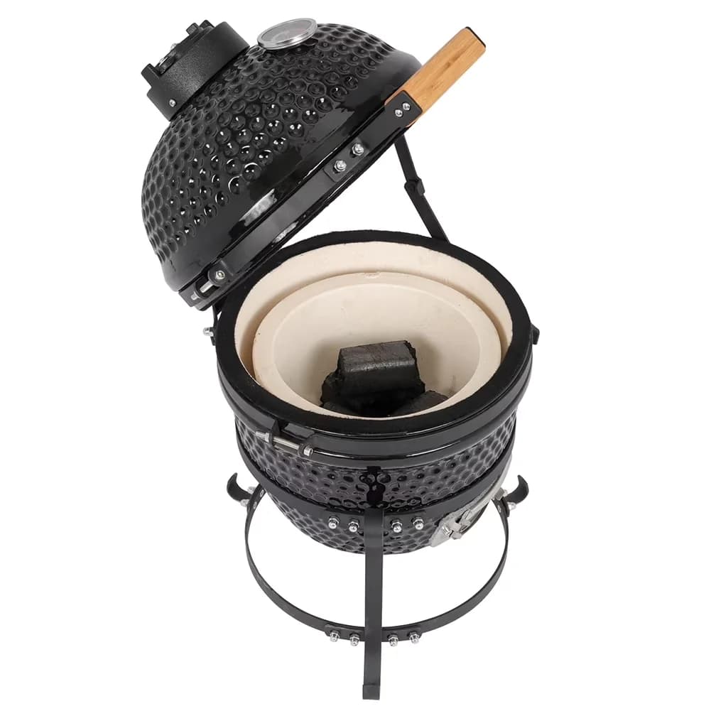 Smoker Sleek with Roaster and - Black Ceramic for Outdoor, Picnic 13in Model 568F64