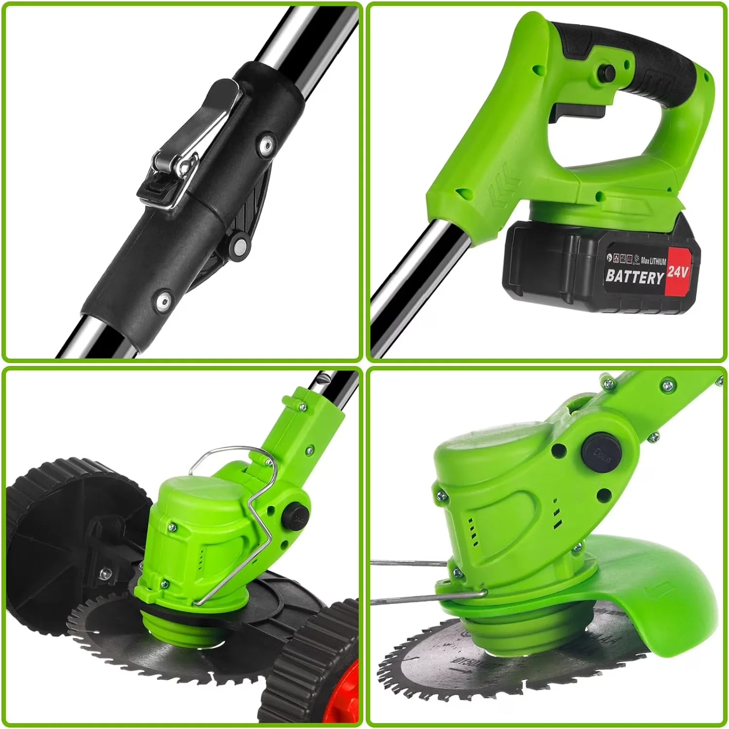 String Trimmer Efficient with Battery, Foldable Cordless Weed Wacker - Green Model 6C219B