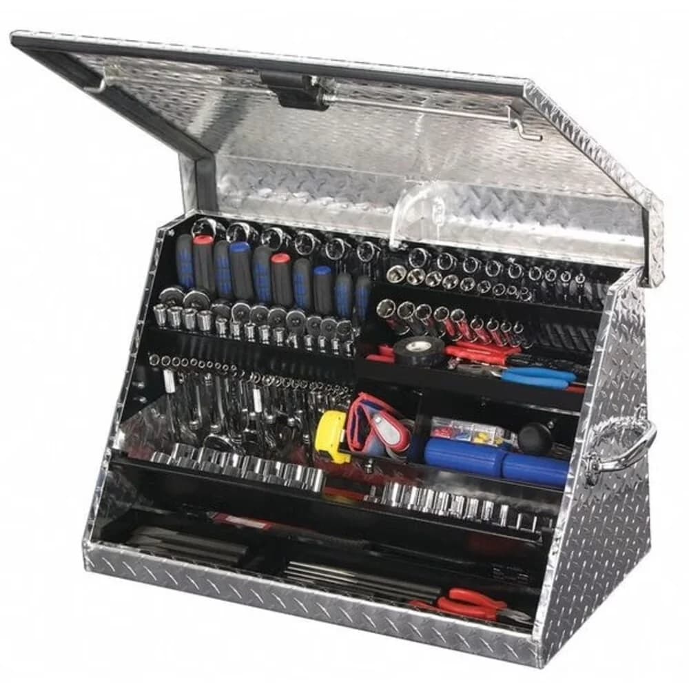 Sleek Toolstorage with Heavy-Duty, Includes Compartment Liners, Lock Keys - Silver Aluminum Model 751985