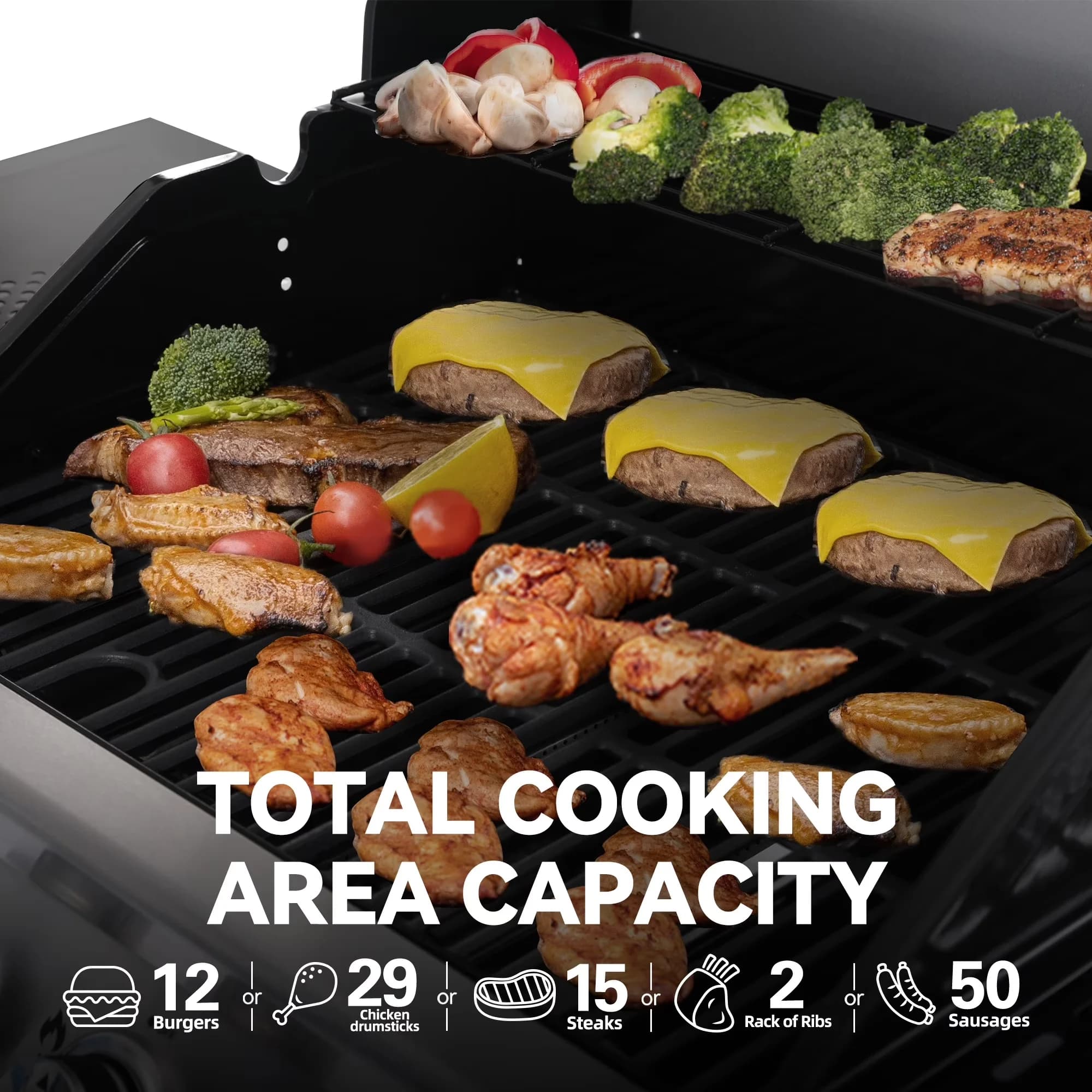 Essential Gas Grill with 34000 BTU, Warming Rack - Multicolor, Black Stainless Steel|Steel for Patio, Garden Model 7824AD