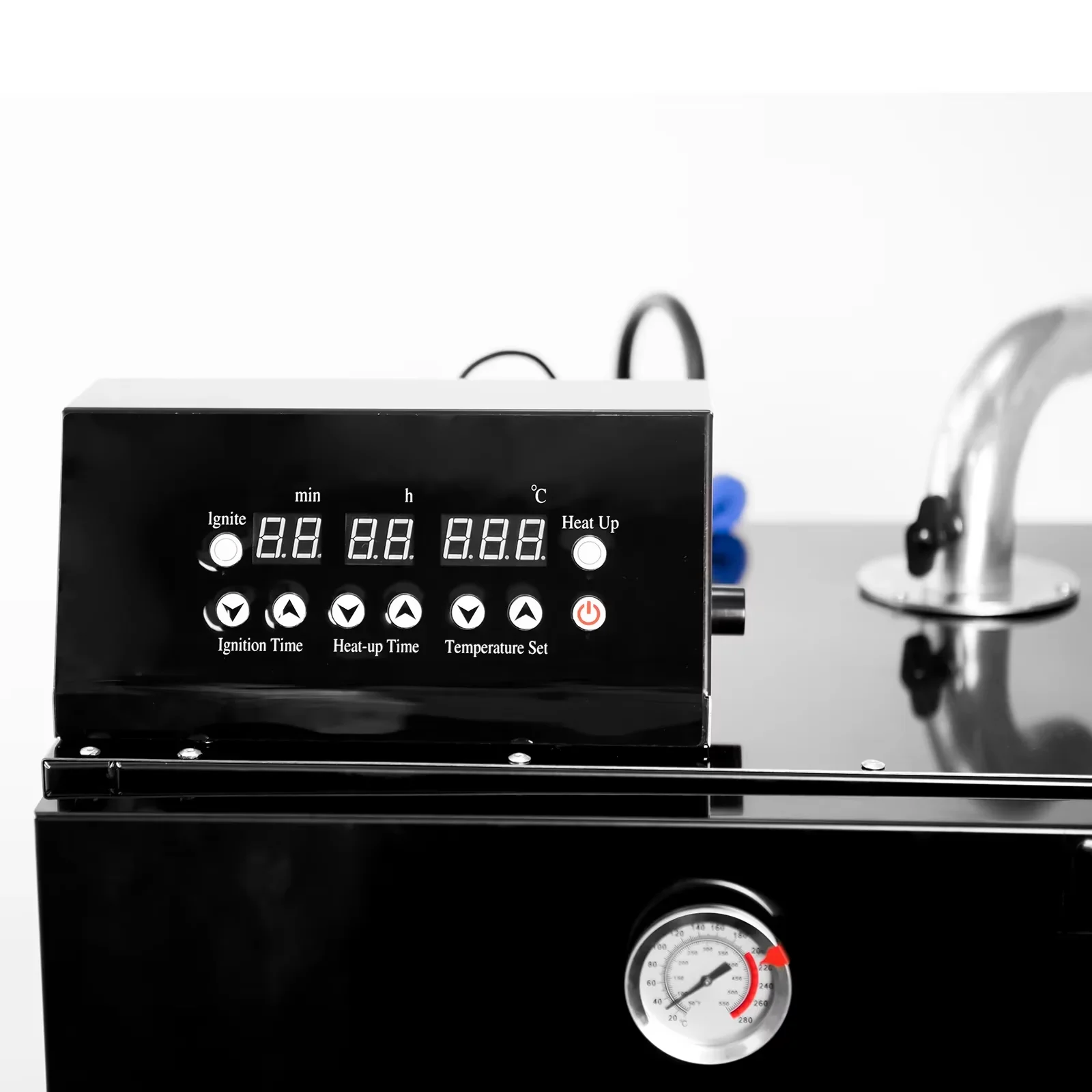 Efficient Smoker with 1600W, Adjustable Charcoal Tray, Digital Display - Black Stainless Steel Model 4F2733
