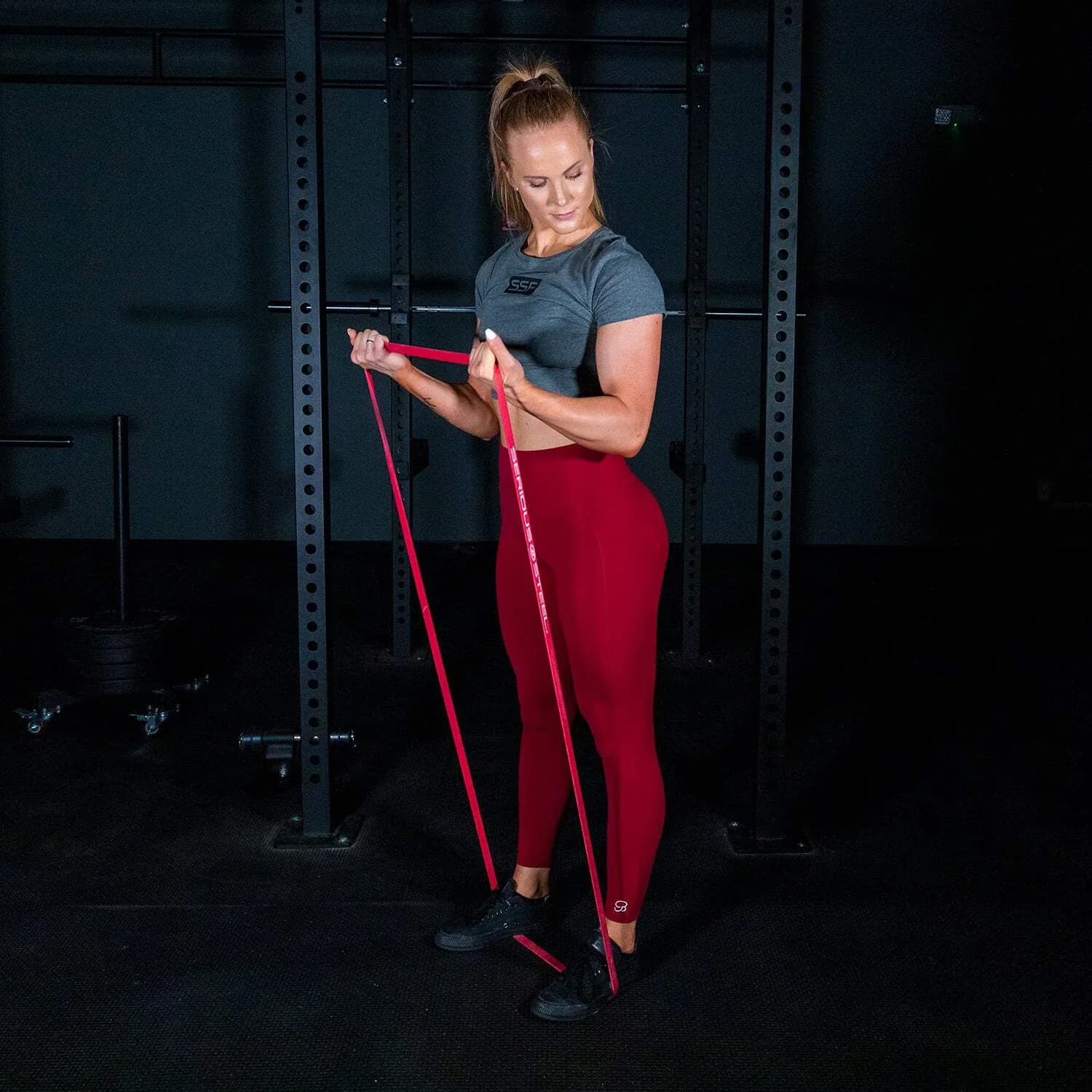 Versatile Home Gym Accessory with #2 Red Band: 13/16" / 10-50 lbs, 41" Pull Up Band, #4 Green Band: 1 3/4" / 50-120 lbs - Red Rubber Model 962988