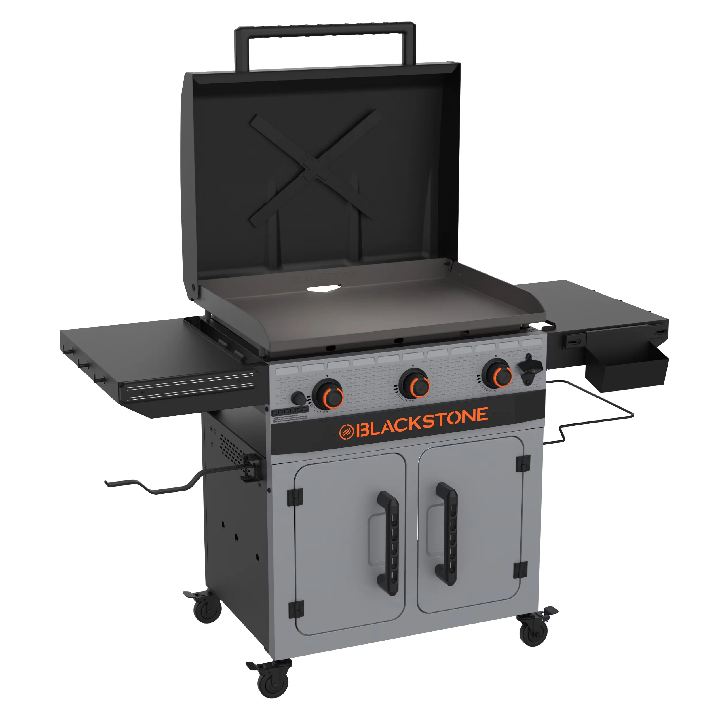 Modern Flat Top Grill with Grease Pan, Tool Holder, Enclosed Cabinet - Steel Model DFD5D8