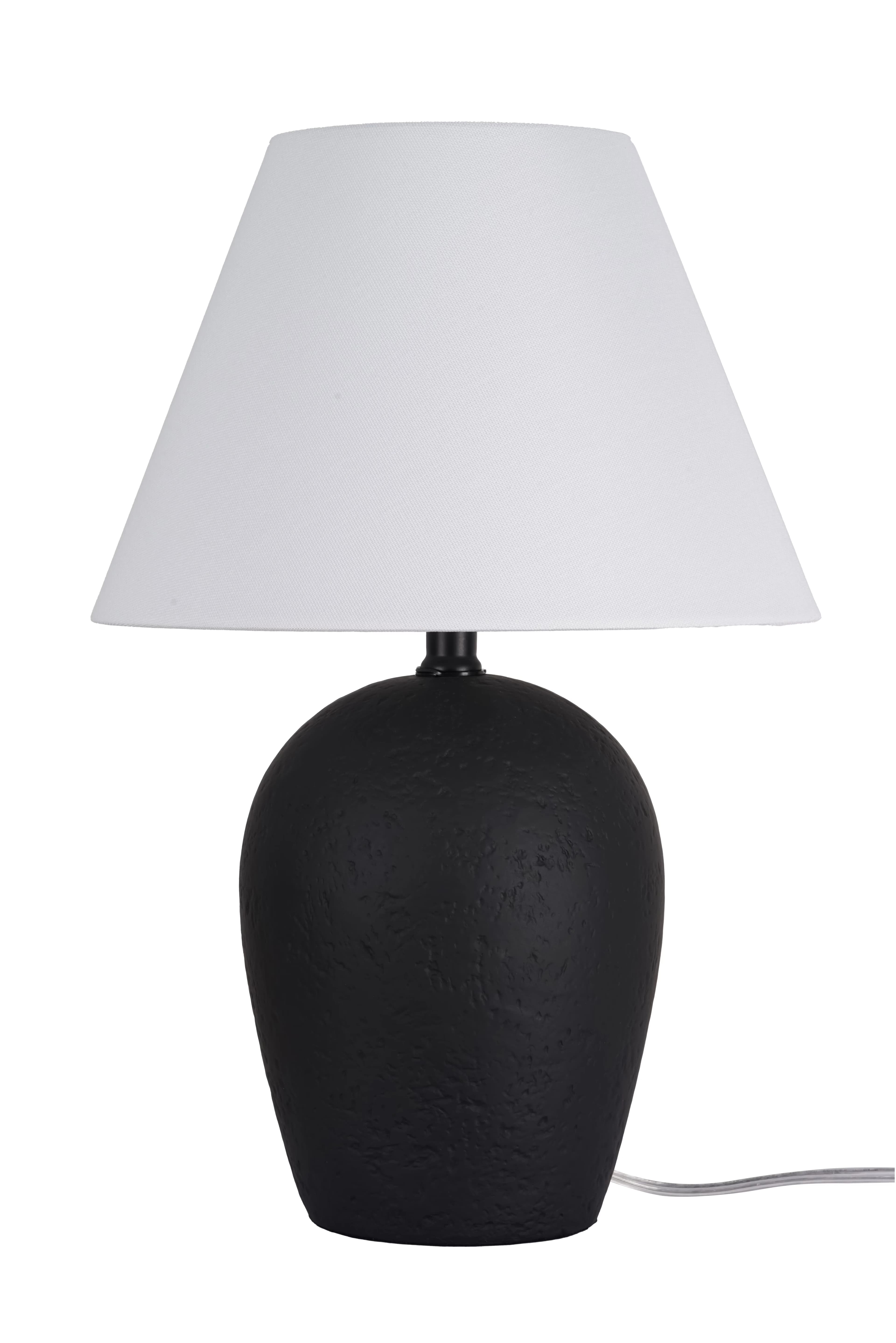 Compact Table Lamp with Incandescent, Smart Compatible, White Linen Empire Shade - Black Ceramic Model 36D815