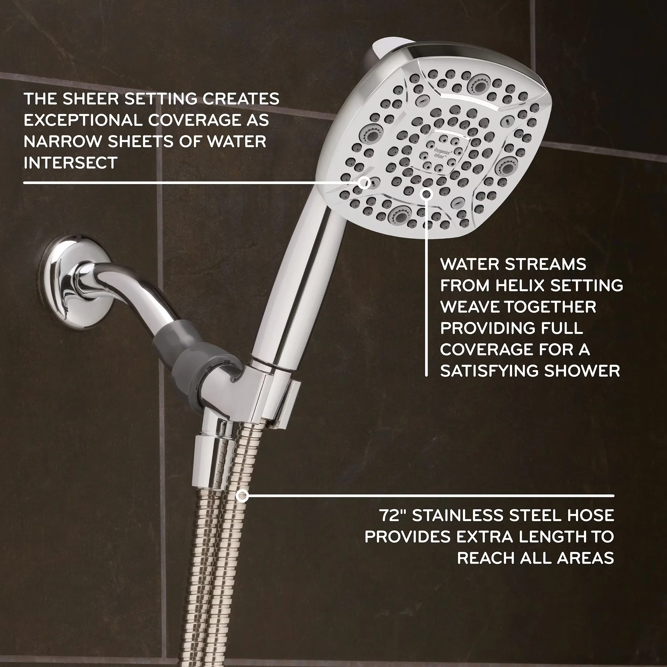 Durable Shower Head with High Pressure, Infuse 7-Setting Chrome Handheld - Abs Silver Model 03F4FC