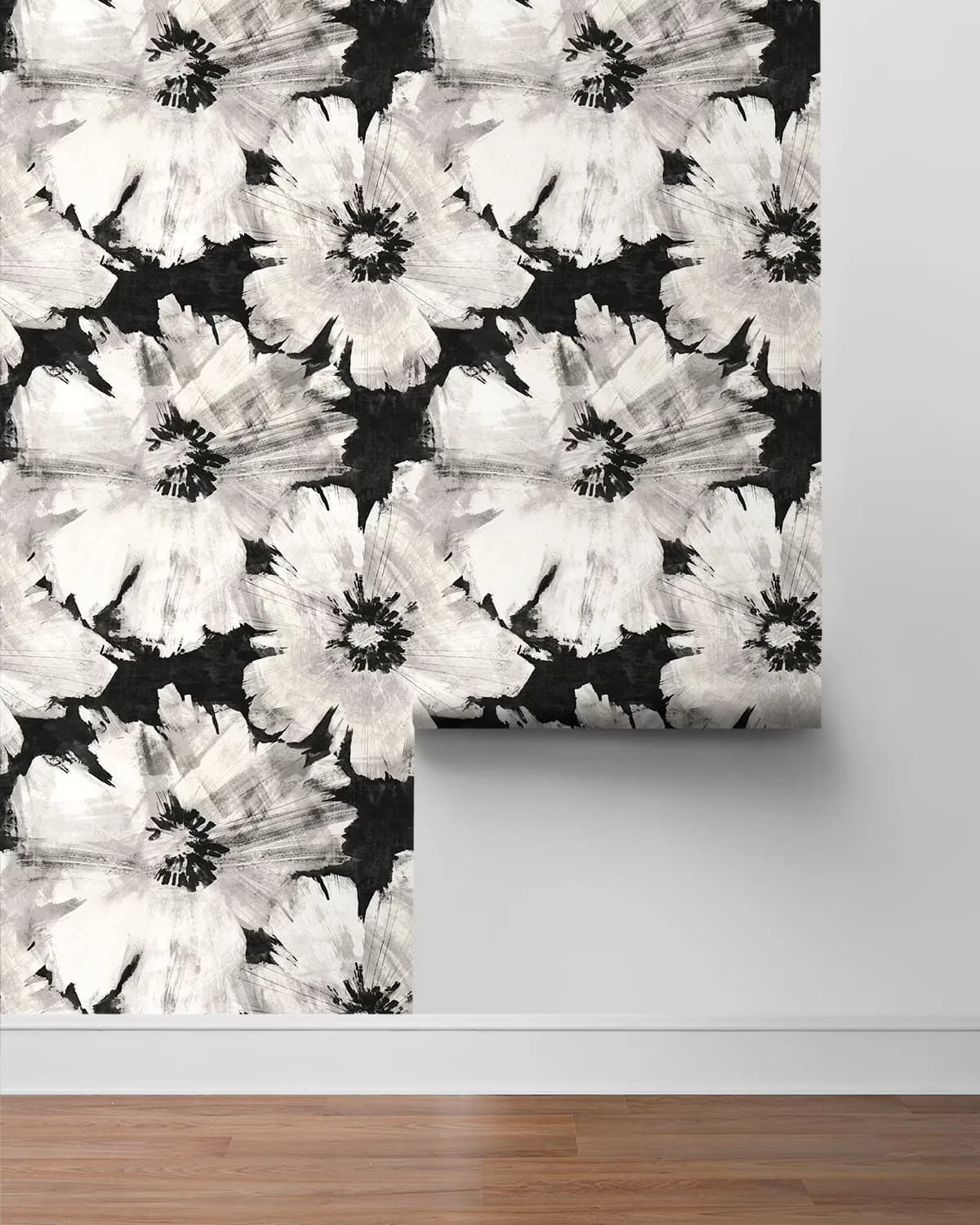 Wallpaper Modern with Removable, Graphic Floral Peel and Stick - Black Self-Adhesive Vinyl Model 621EBB