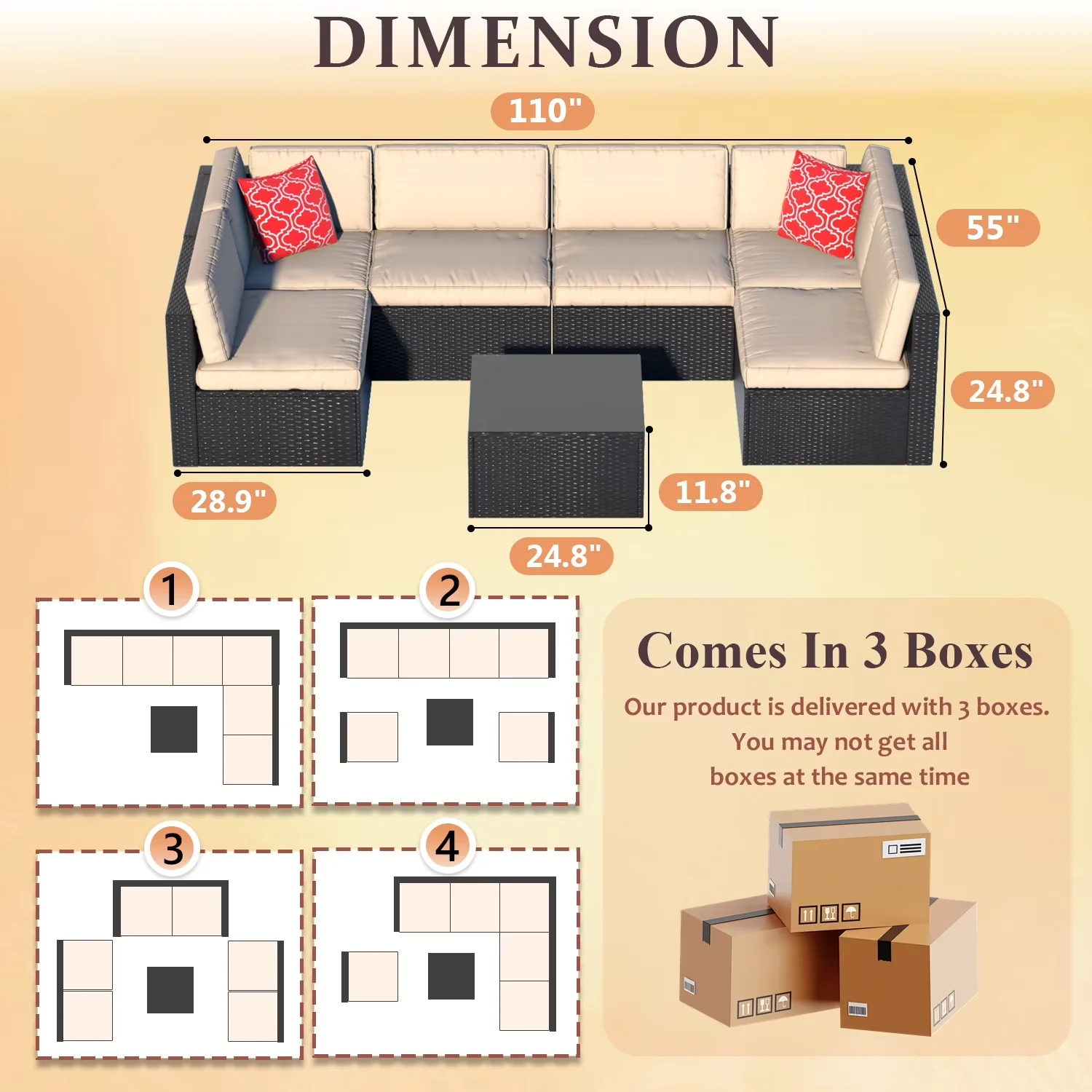 Premium Outdoor Sofas Sectional with Water-Resistant, Uv Resistant, Removable Cushion Cover - Blue Rattan Model 737E0E