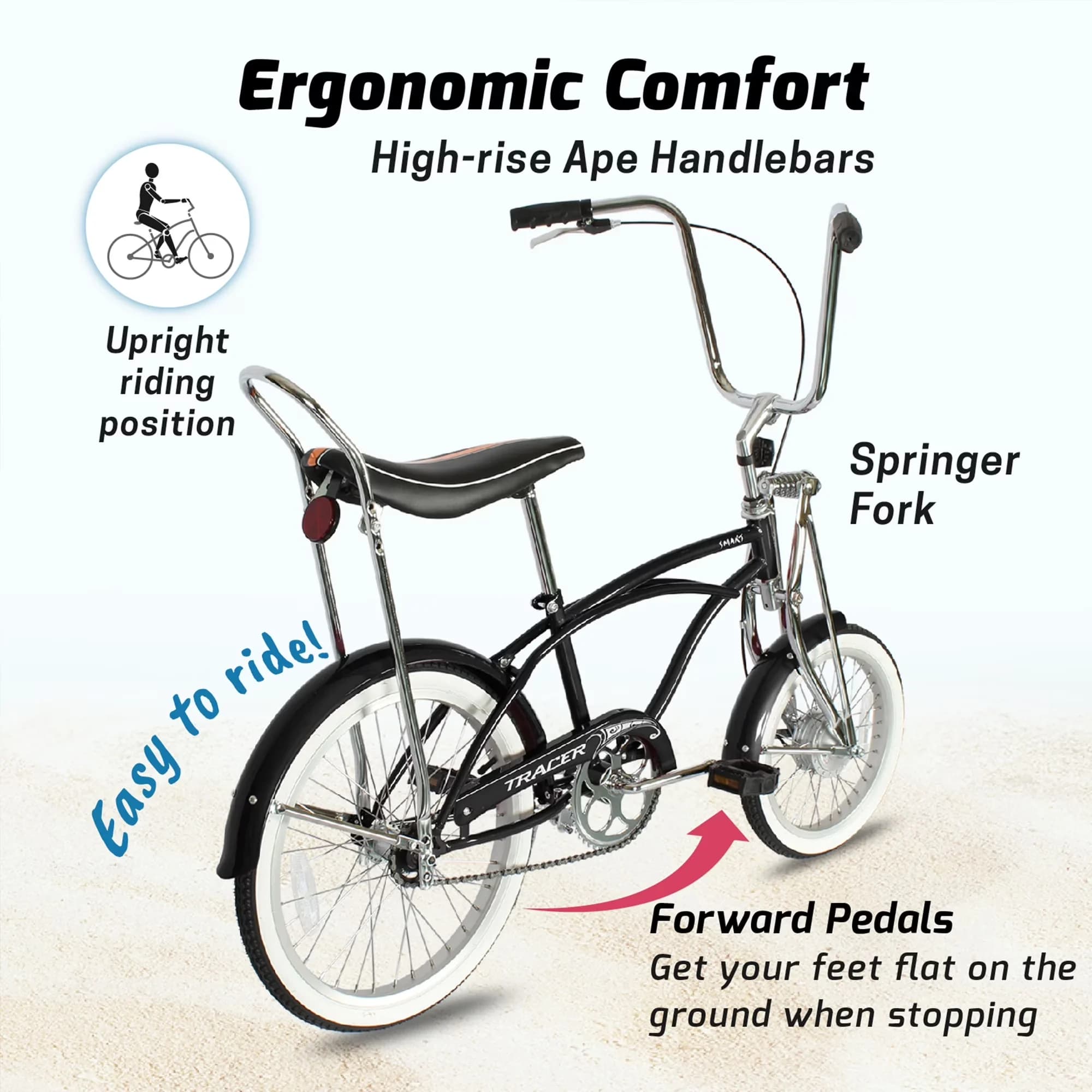 Classic Cruiser Bike with Lightweight, Springer Fork, Retro Banana Seat - Model 59956A