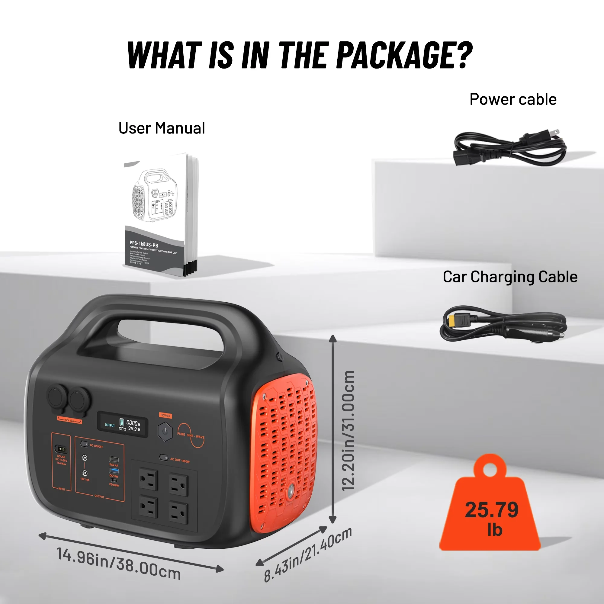 Generator Classic with 1800W, Usb Port, Short Circuit Protection - Red for Home, Camping Model FCFAE3
