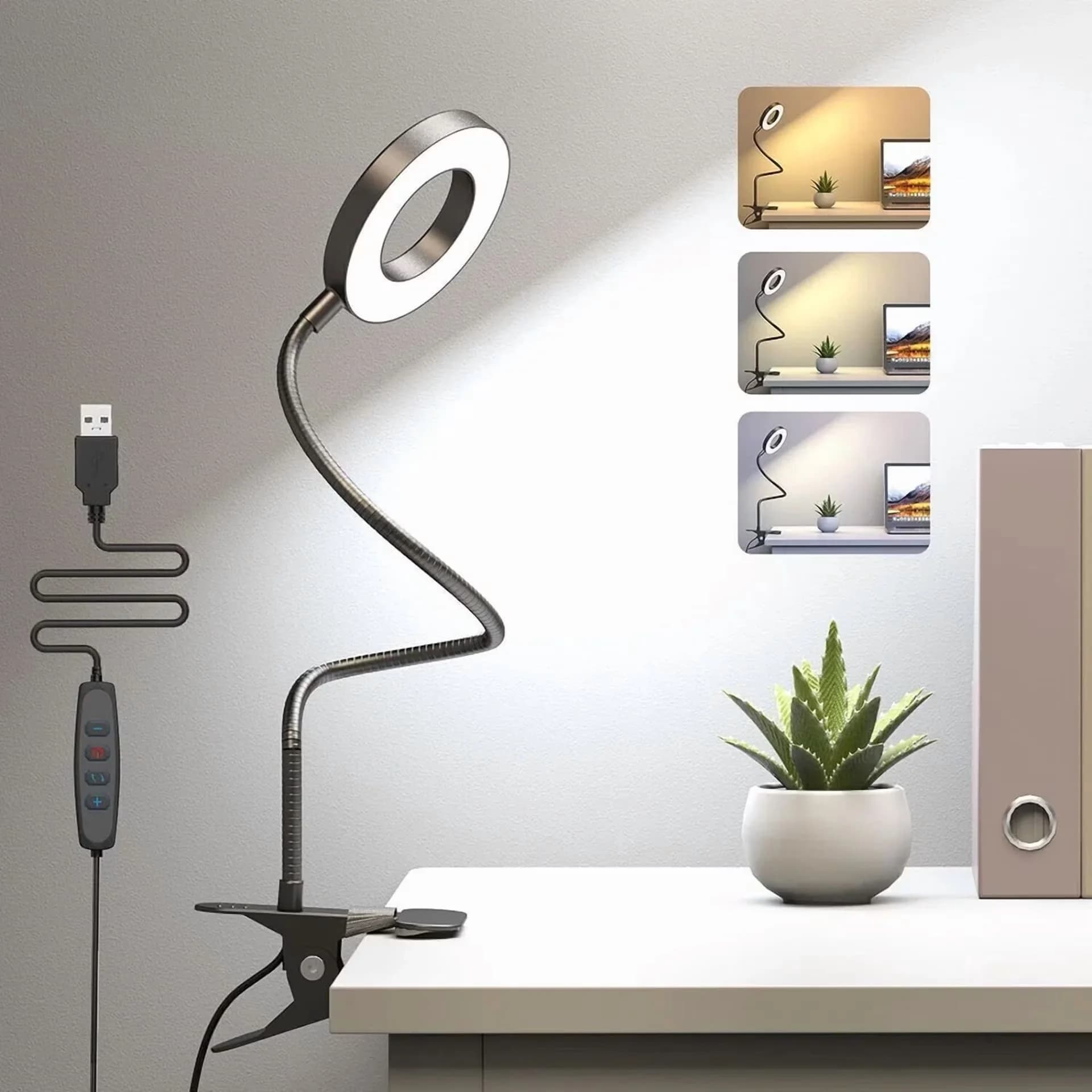 Compact Desk Lamp with LED, Clip-On Lamps, Useful for both indoor and outdoor use. - Black for Home Office Model 6AD5A0