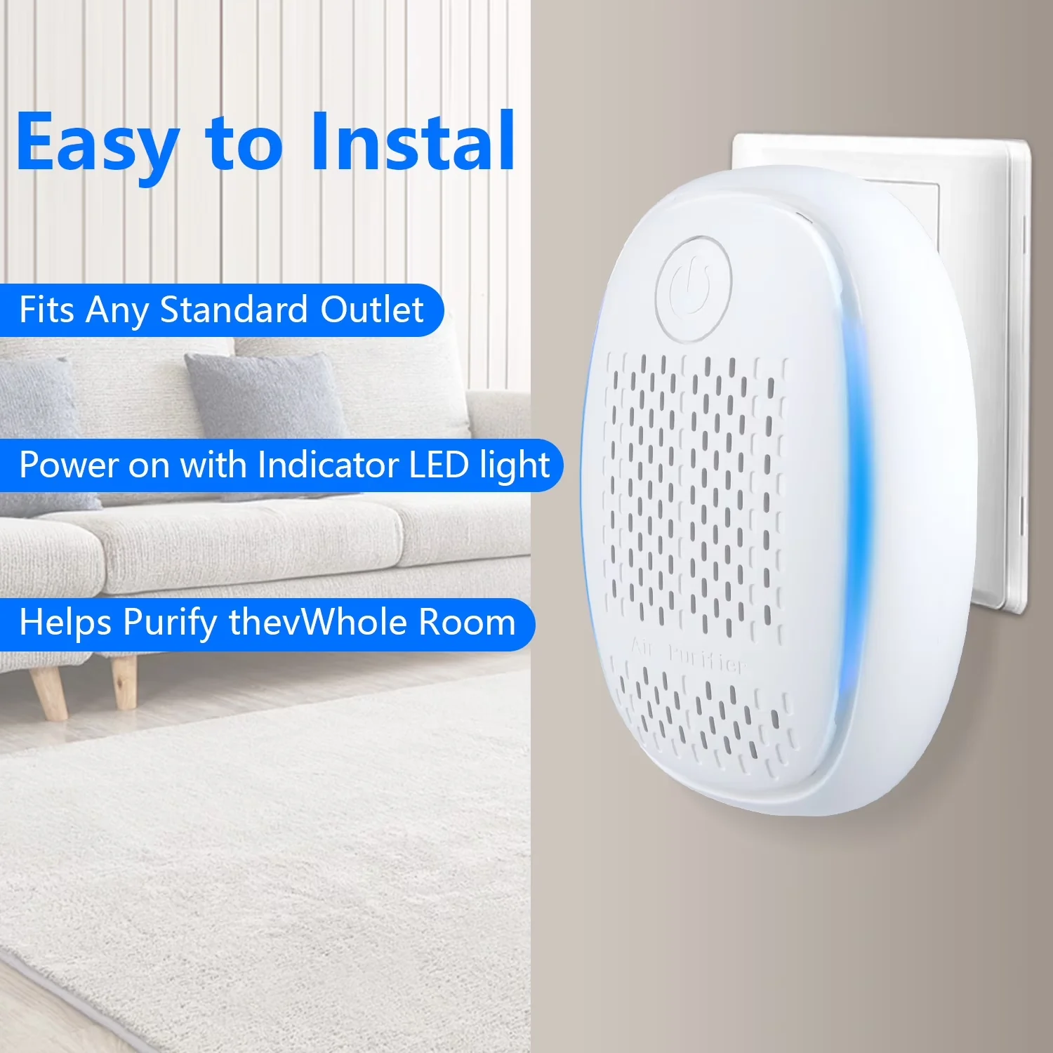 Professional Air Purifier with Filter Change Indicator, Plug in Purifiers - White for Home, Bedroom Model D8BF2C