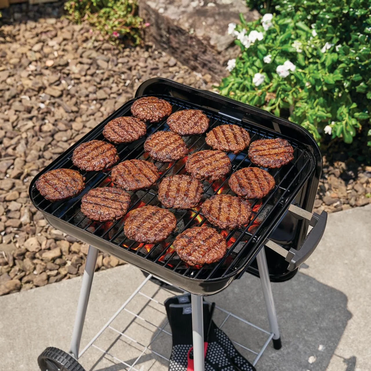 Professional Charcoal Grill with Portable, Wheels and Adjustable Dampers, Porcelain coated steel charcoal grid - Stainless Steel Model E41B13