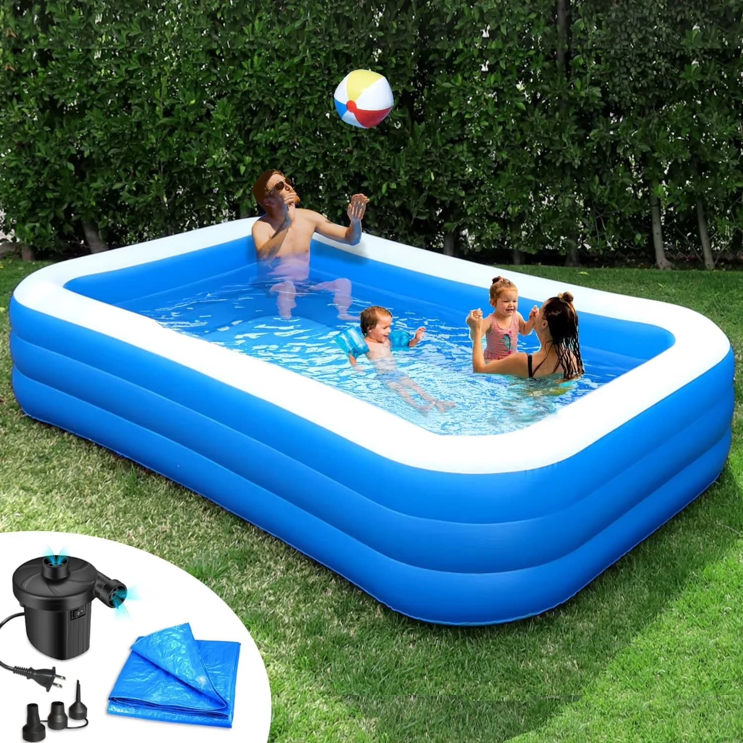 Modern Inflatable Pool with Comes, w/Seats & Headrests, 8ft x 8ft - Beige Model 069056