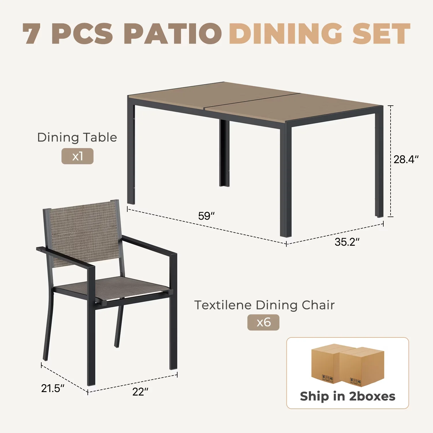 Efficient Patio Dining Set with Modern, 7-Piece, Textilene Outdoor Table and Chairs - Metal Brown Model A373D9