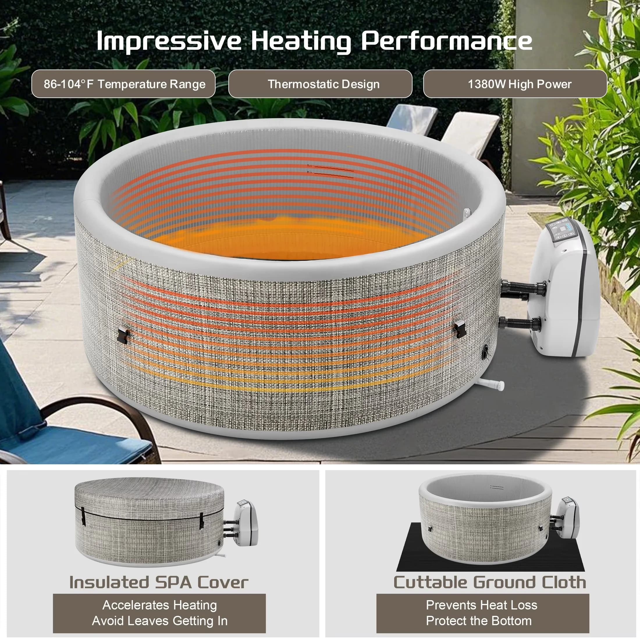 Hot Tub Innovative with Uv Resistant, Inflatable, 65" Inflatable - Brown Model 269F97