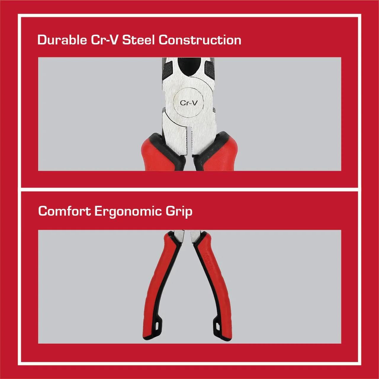 Hand Tool Versatile with 8-inch Long-nose Pliers, Dual Material Comfort Grips - Red 8-inch Model B5A23C