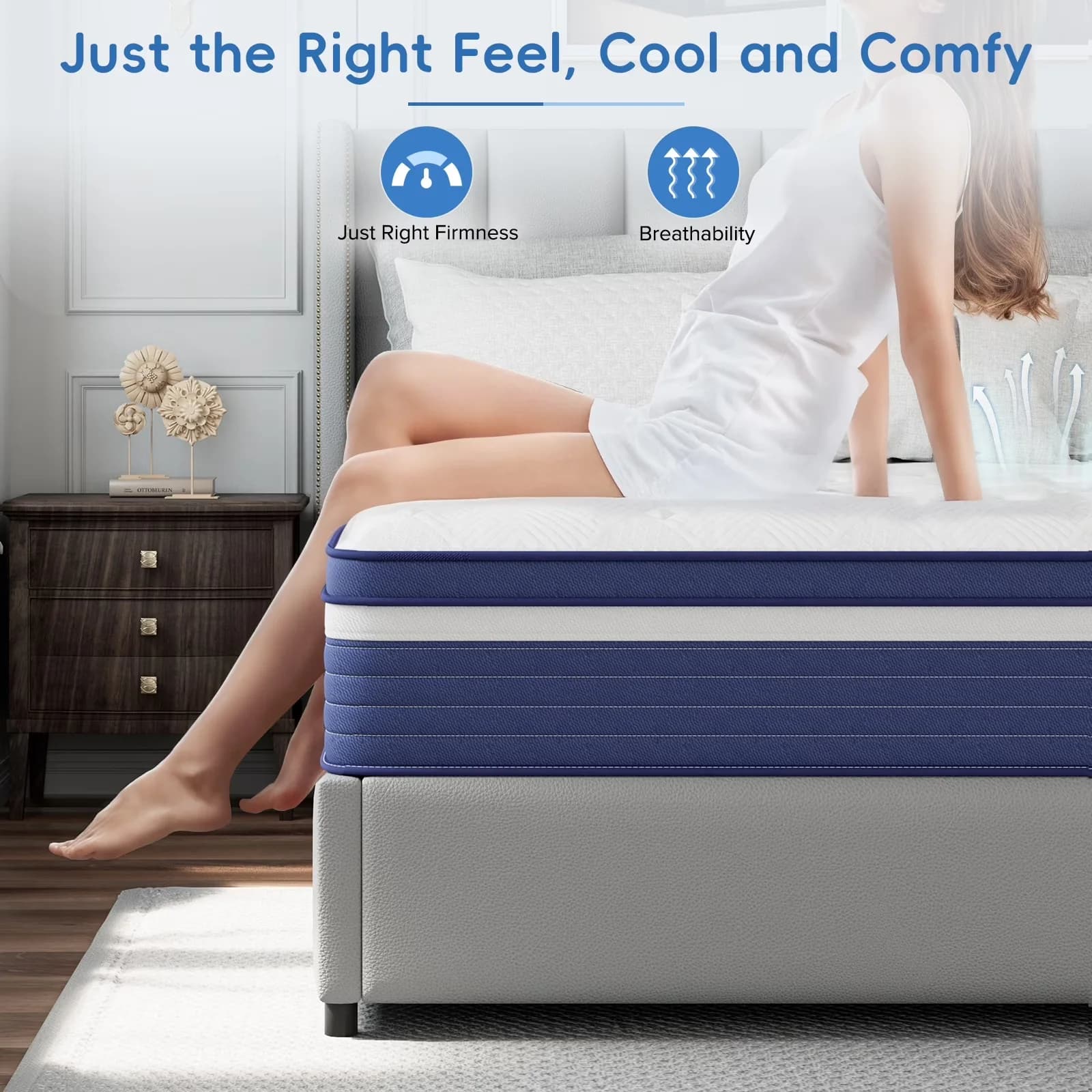 Versatile Mattresses Accessory with Mattress-In-A-Box, Low Motion Transfer, Breathable Construction - Blue Memory Foam, Pocketed Coils Model D84A0E