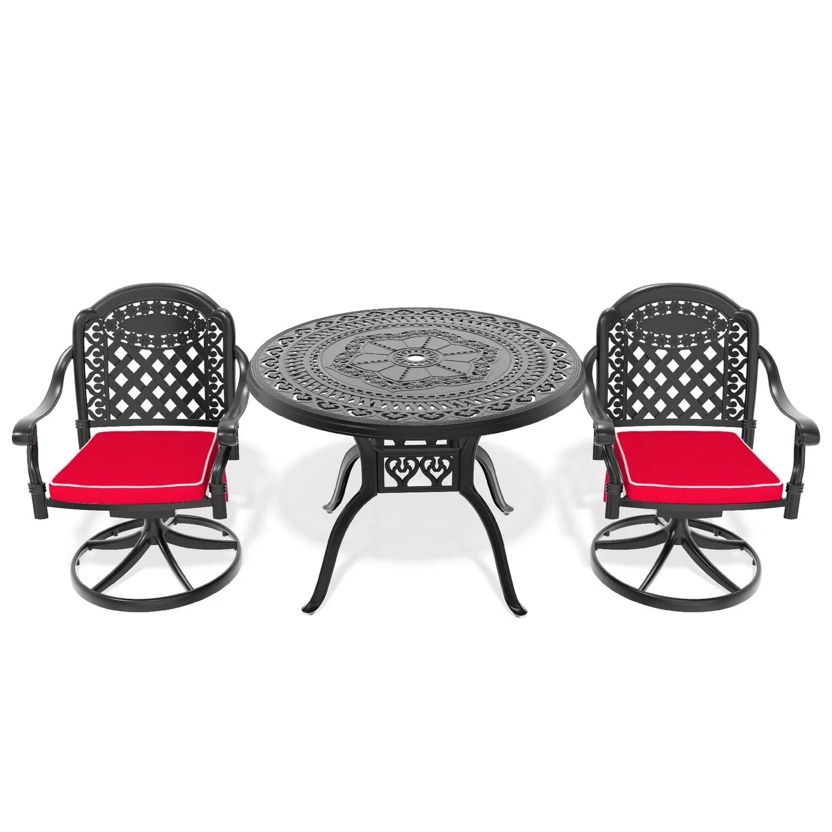 Premium Patio Chair with Free Cushions / Corrosion-Resistant, All-Weather 3-Piece Set - Black Model B63442