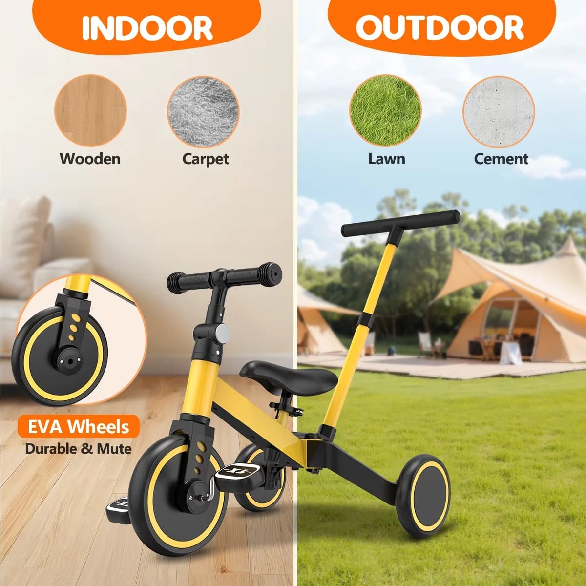 Quality Kids Bike with Adjustable Seat, Adjustable Handlebar Height, Wheel Material: EVA - Yellow Model 547BCA